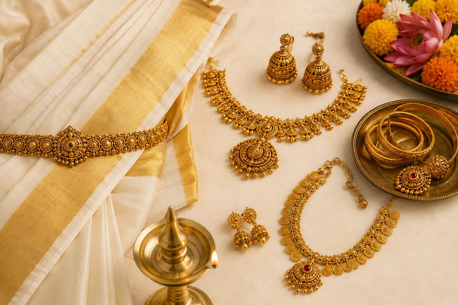 Traditional Jewellery for Onam: The Complete Guide to Styling Your Kasavu Saree with Timeless Elegance