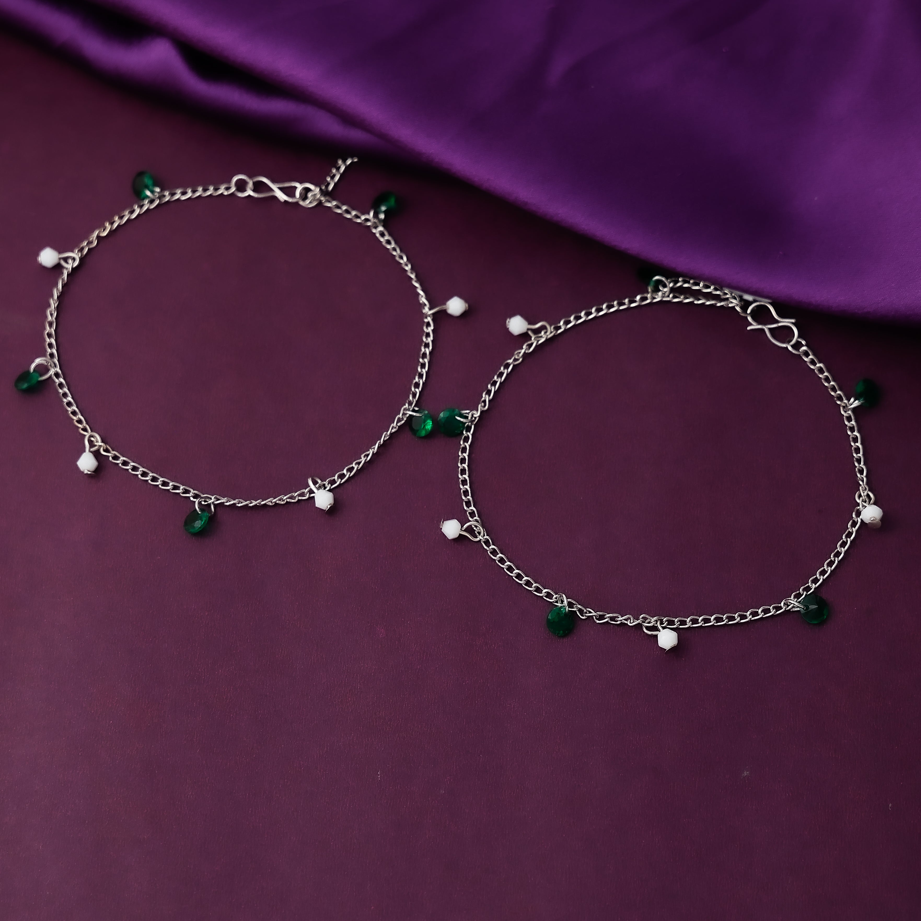 Silver bead and stone anklet for women with elegant detailing