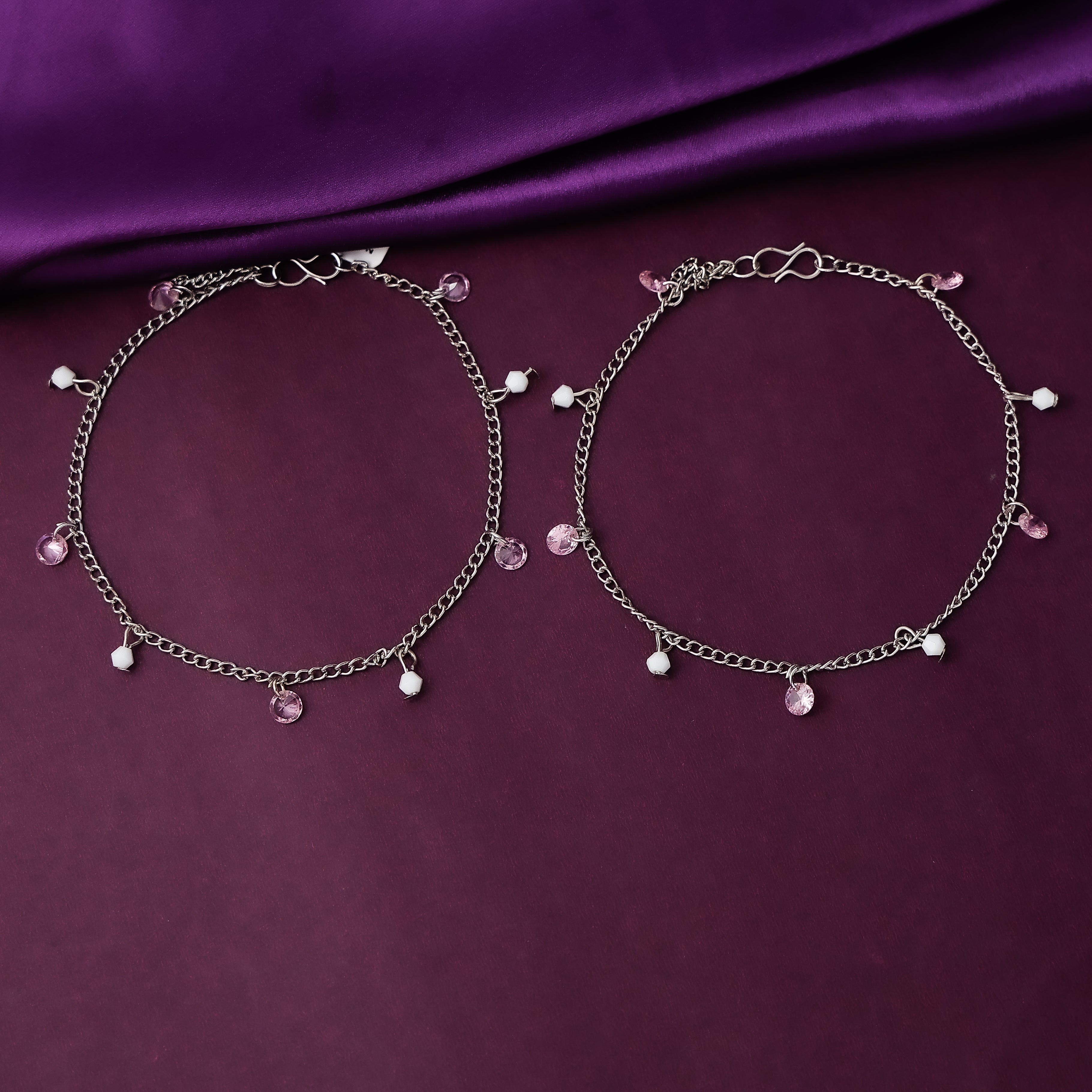Oxidised silver anklet with beads and stone accents