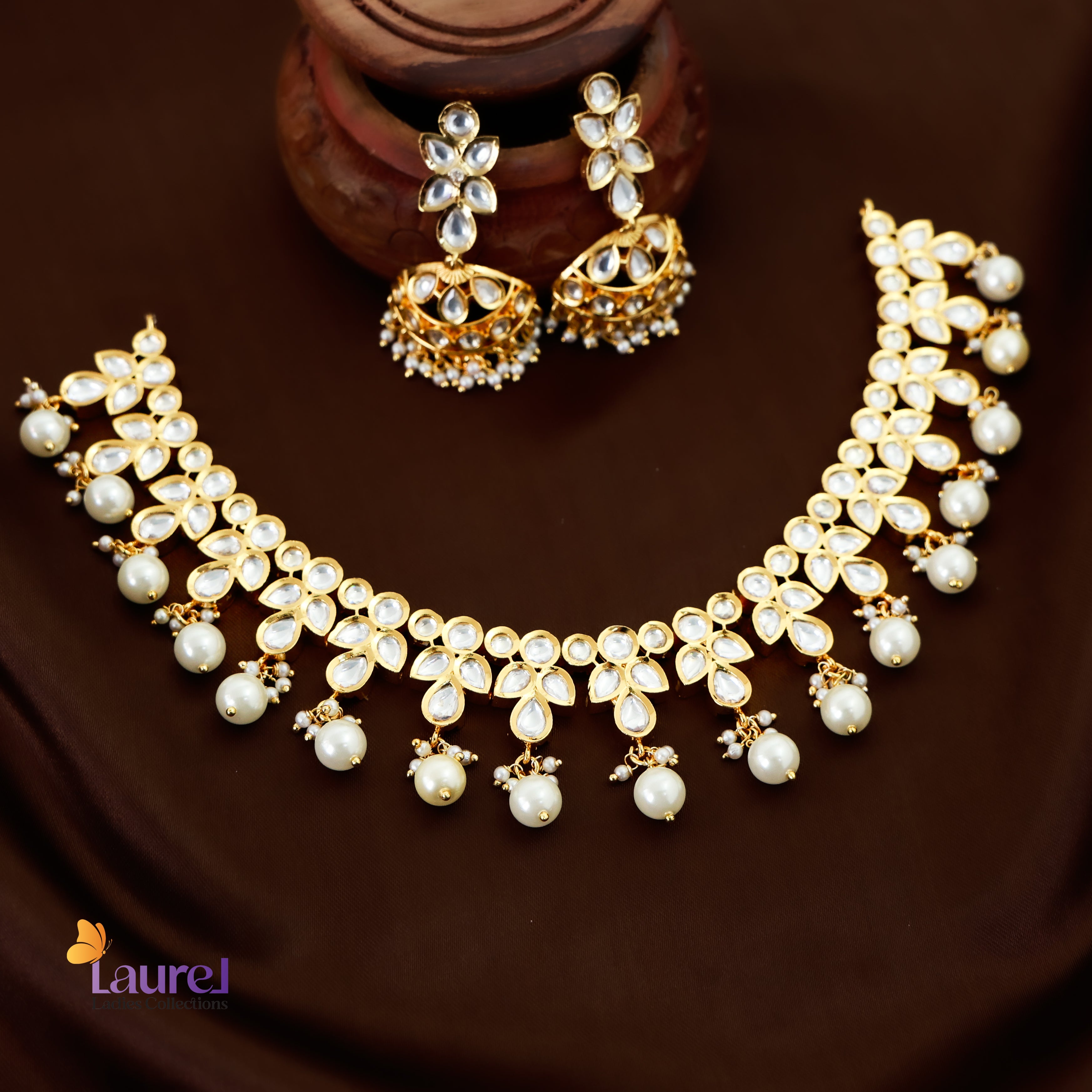 Pearl Kundan Neckpiece with Dangler Earring