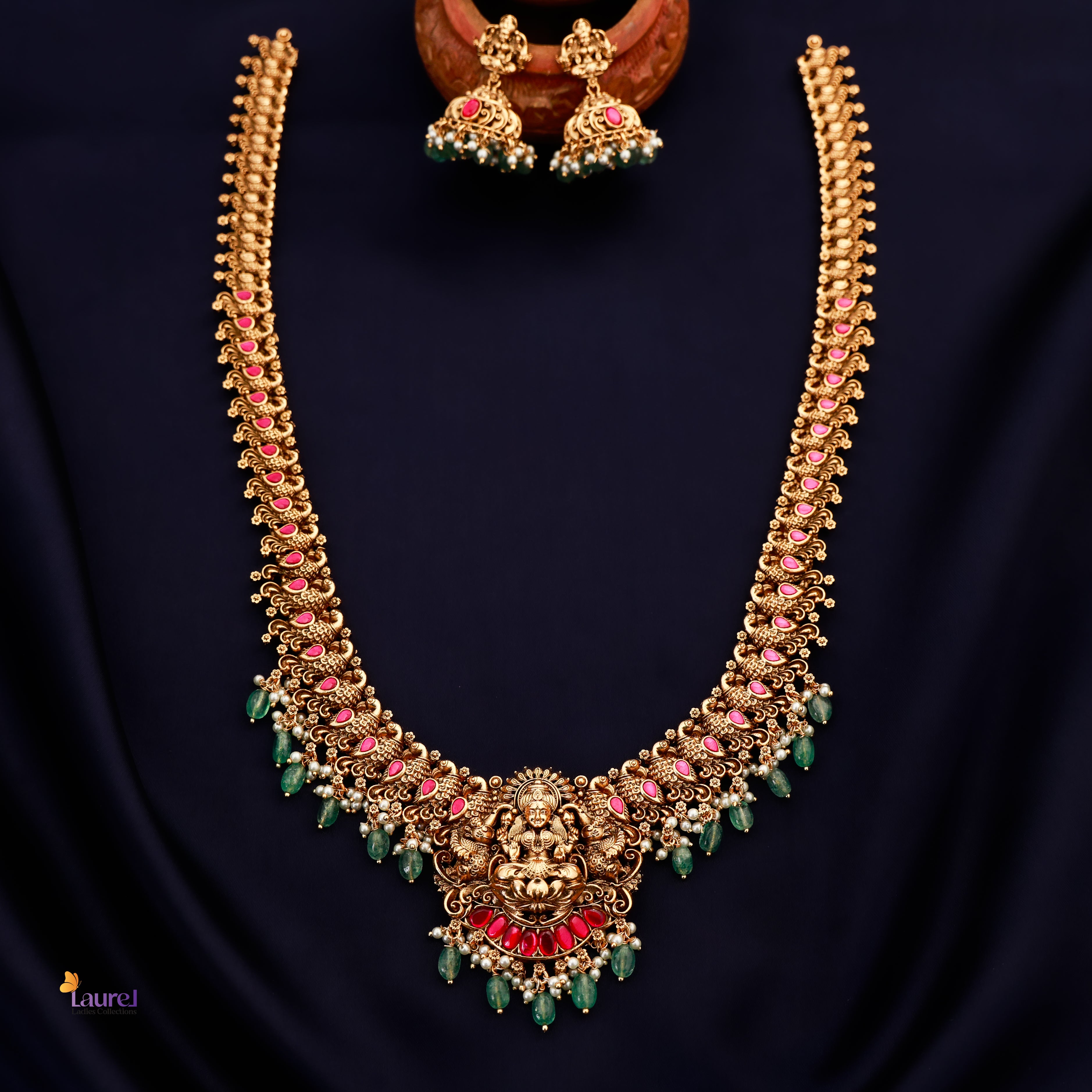 Devi Kemp Stone Premium Long Neckpiece with Earring