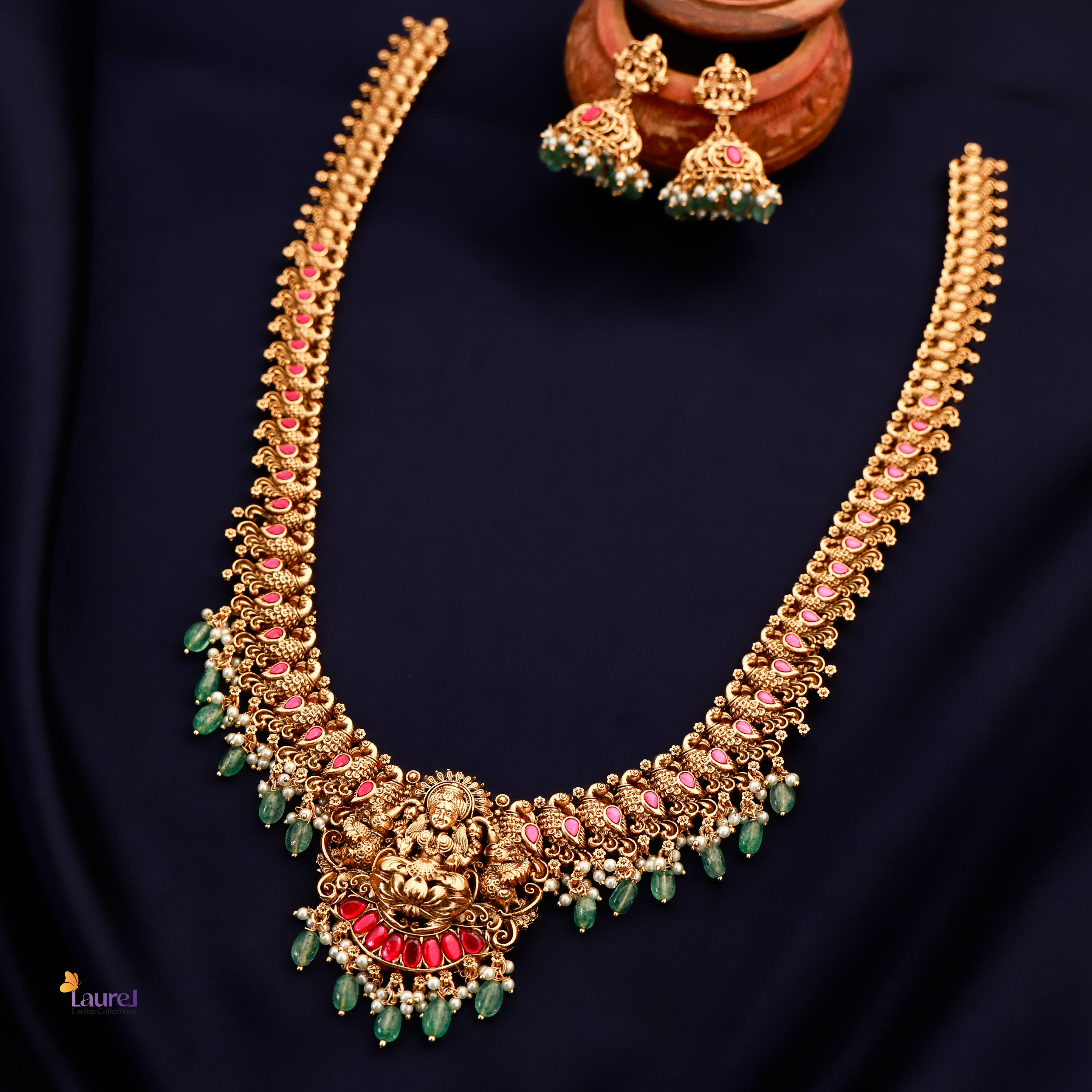 Devi Kemp Stone Premium Long Neckpiece with Earring