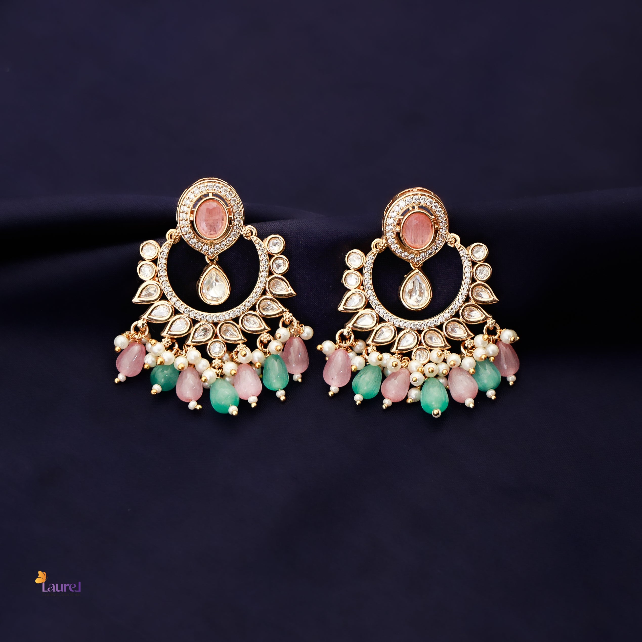 Kundan AD Stones with Beads Earring