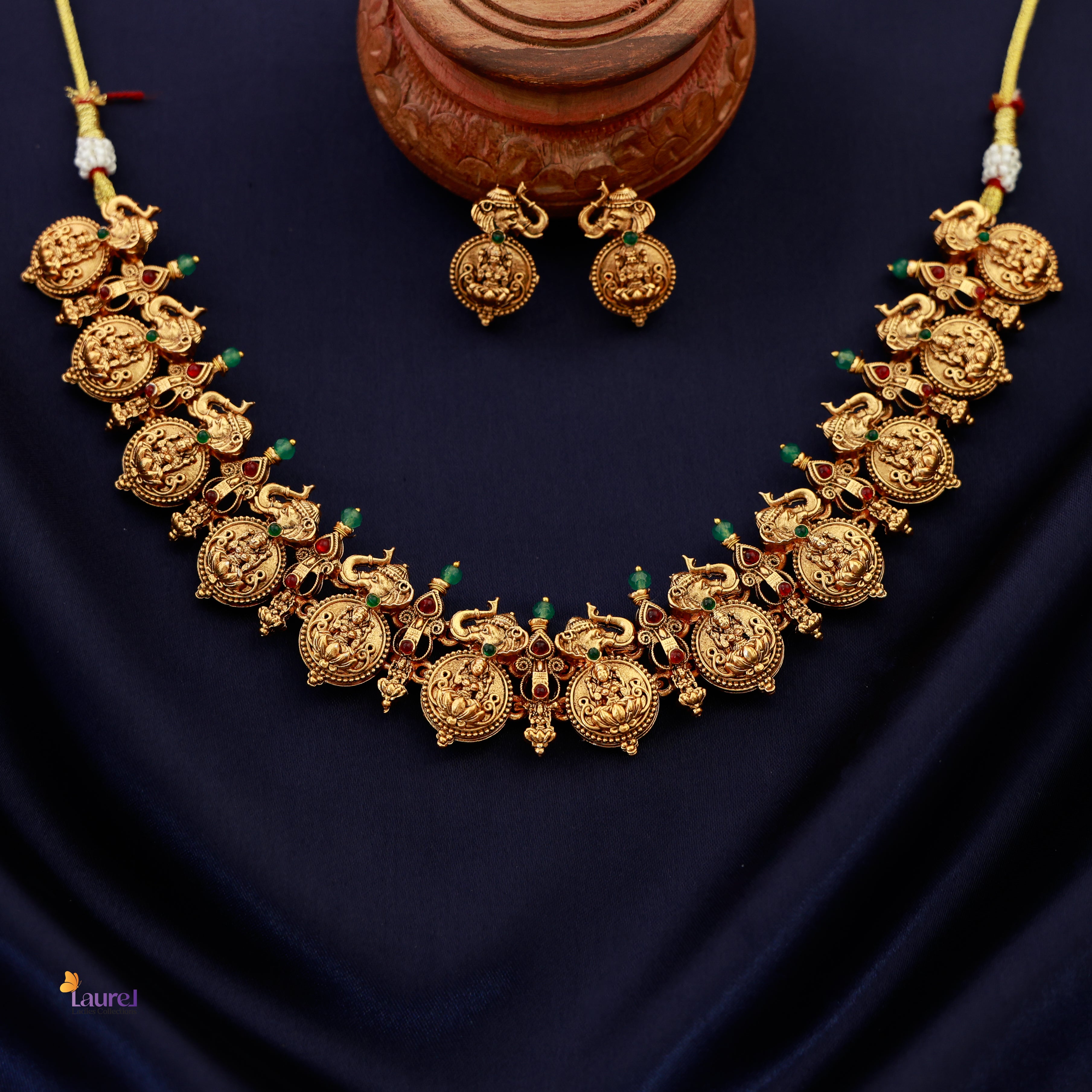 South Indian Lakshmi Temple Short Neckpiece with Earring