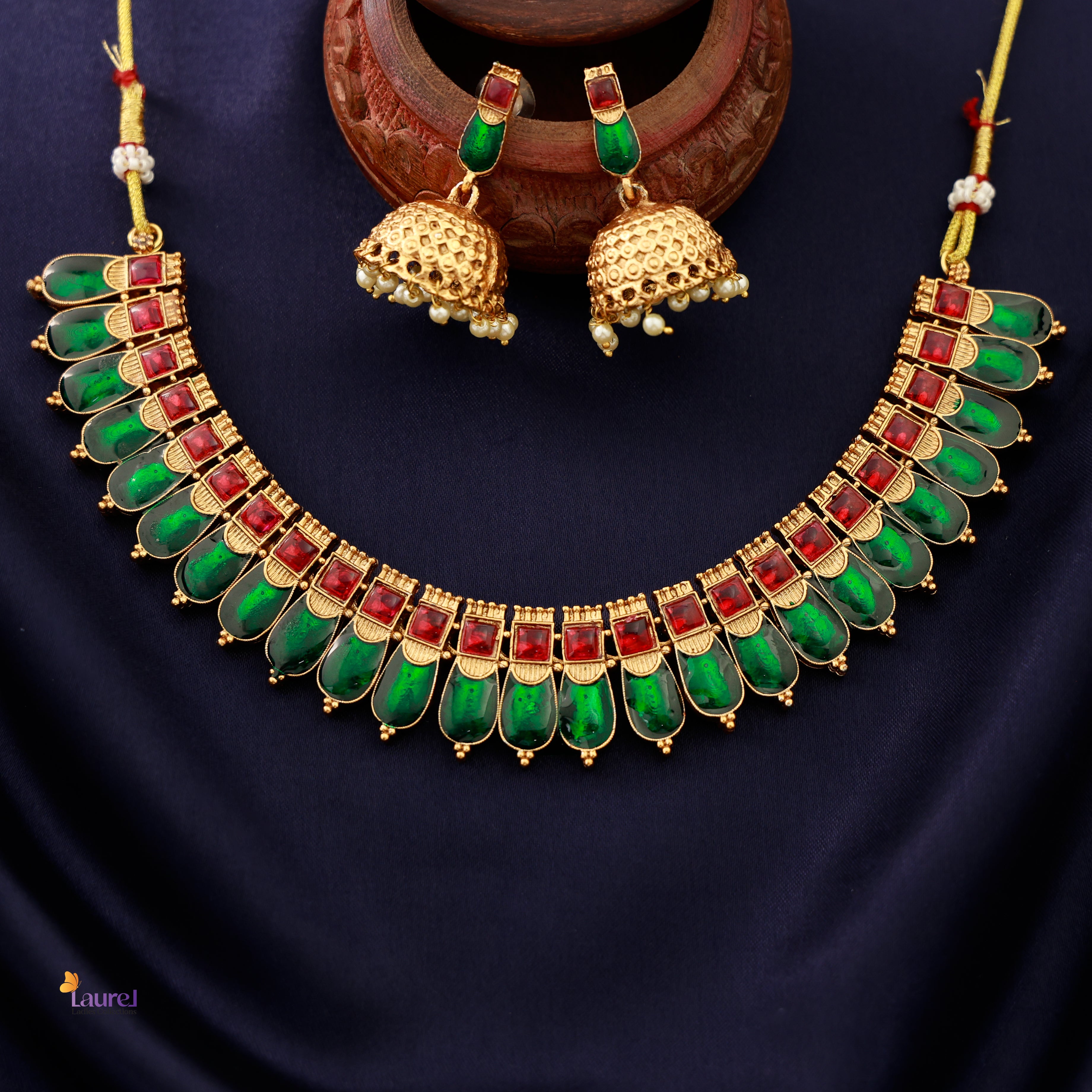 Traditional Maanga Mala Necklace with Jhumkas