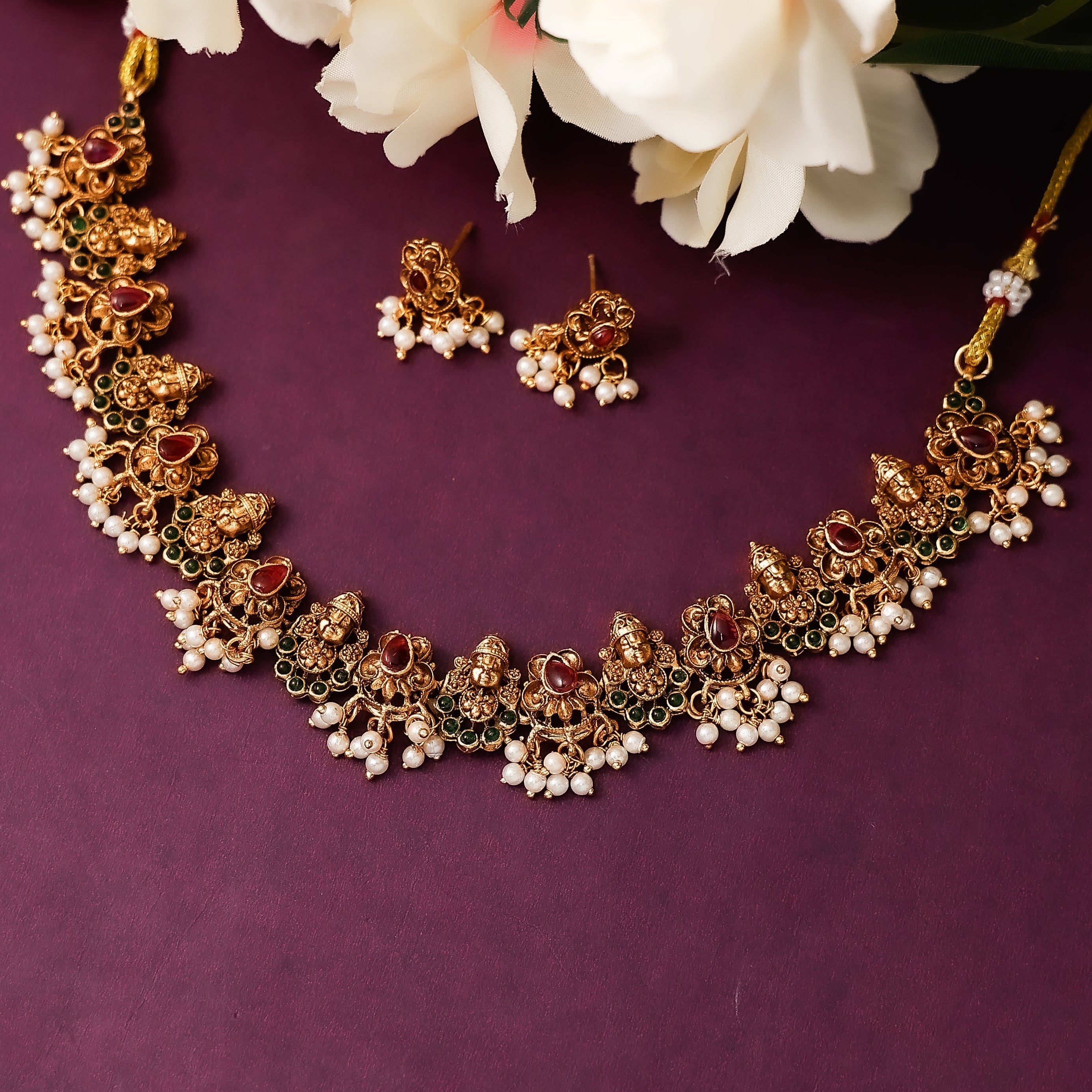 Royal Antique Pearl Necklace Set With Earrings