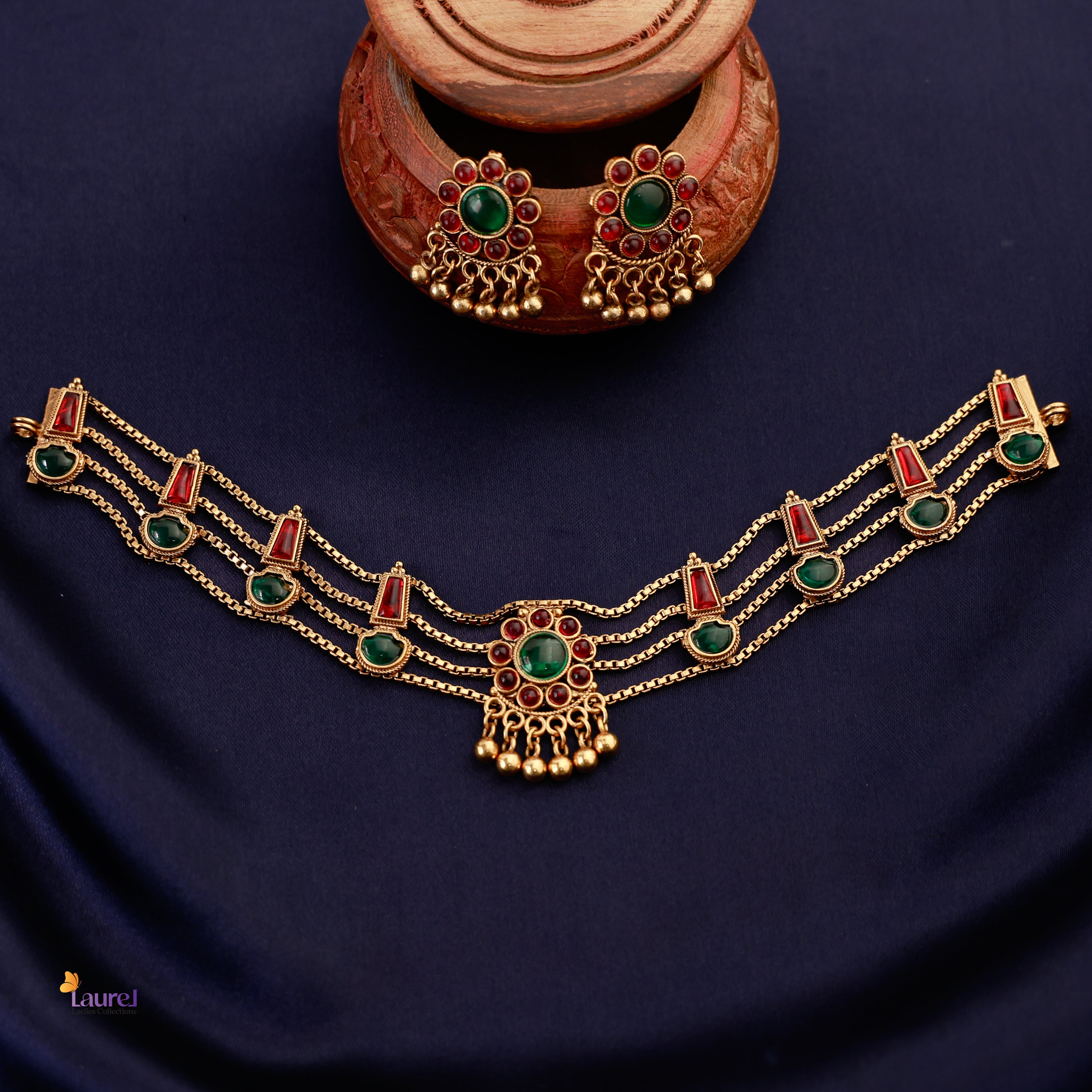 Antique gold Pushpa choker set for bridal and festive wear