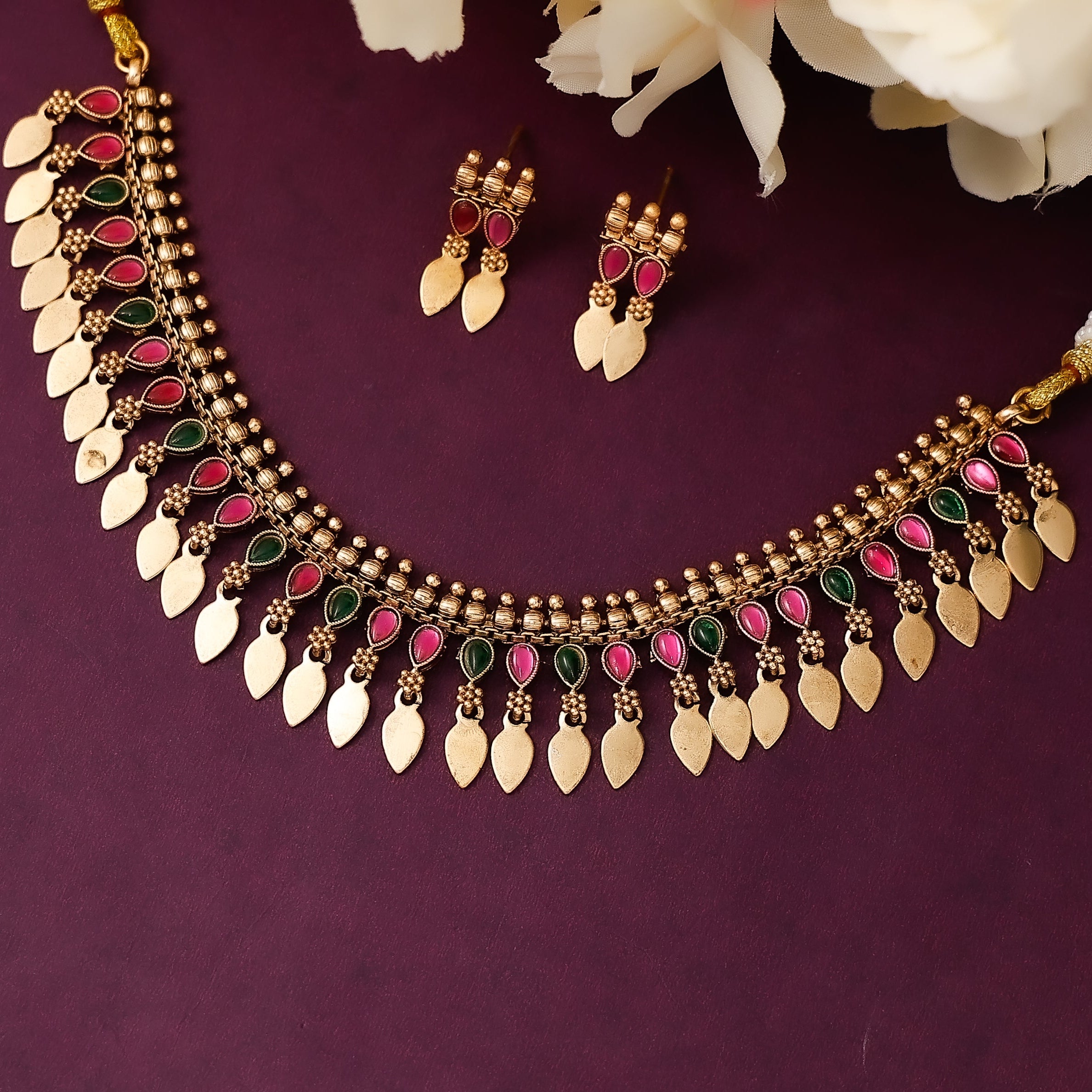 Ruby and Green Elakkathali with Earrings