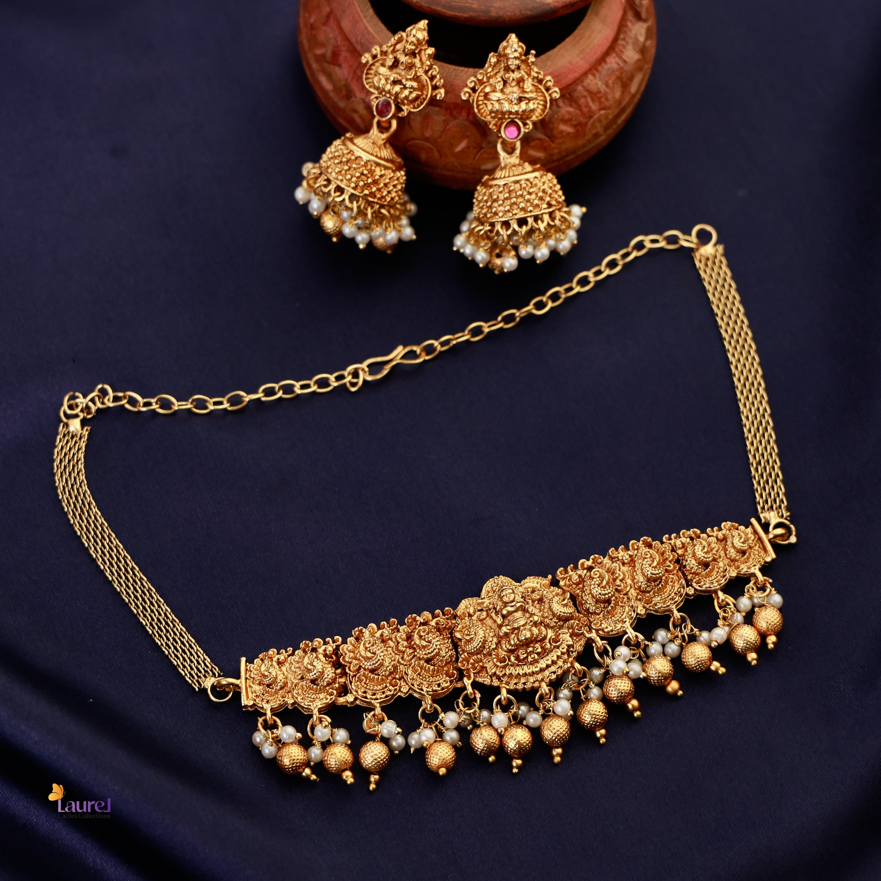 Golden Pearls Lakshmi Devi Choker with Earring