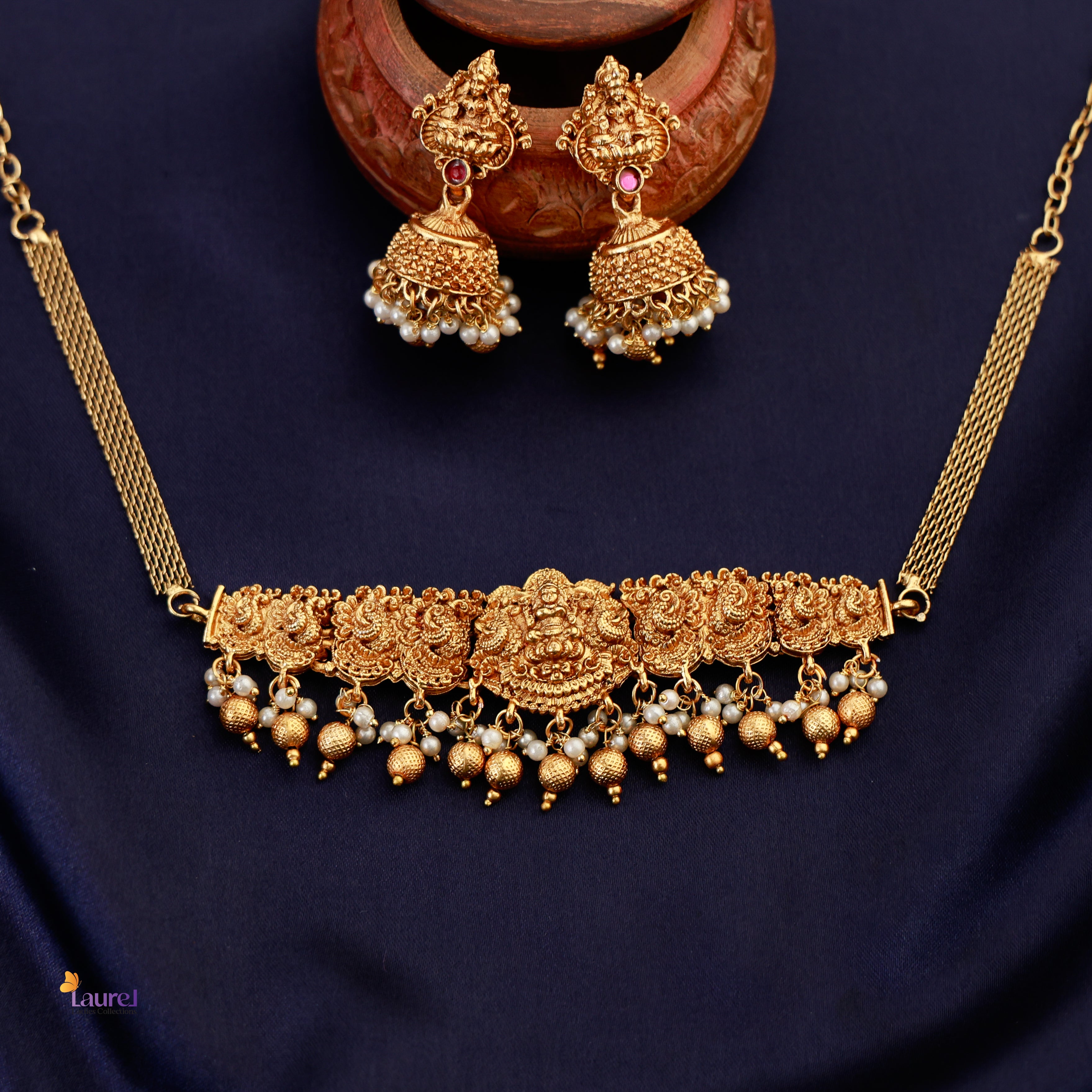 Golden Pearls Lakshmi Devi Choker with Earring
