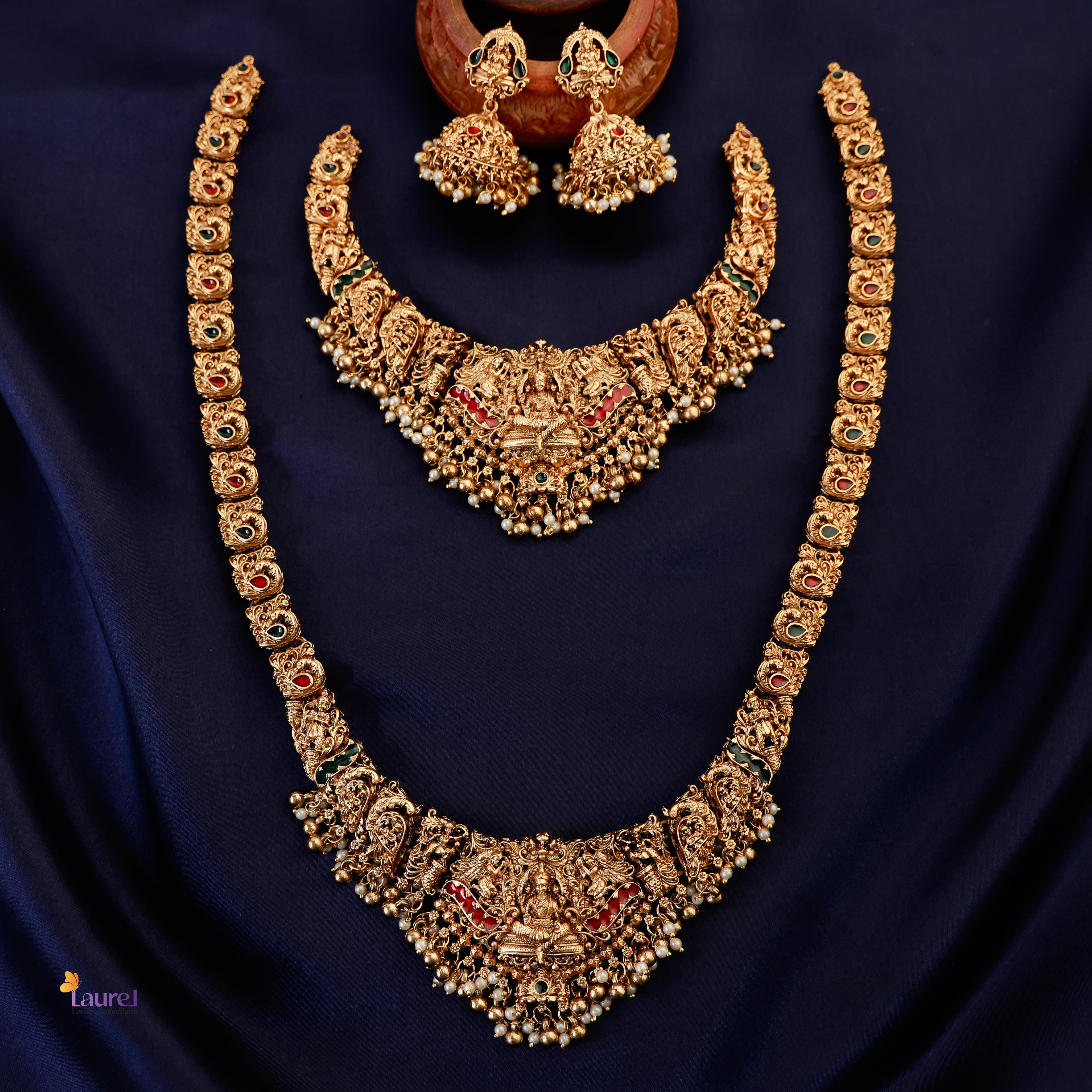 Raja Lakshmi Pearl Long Neckpiece with Jhumka