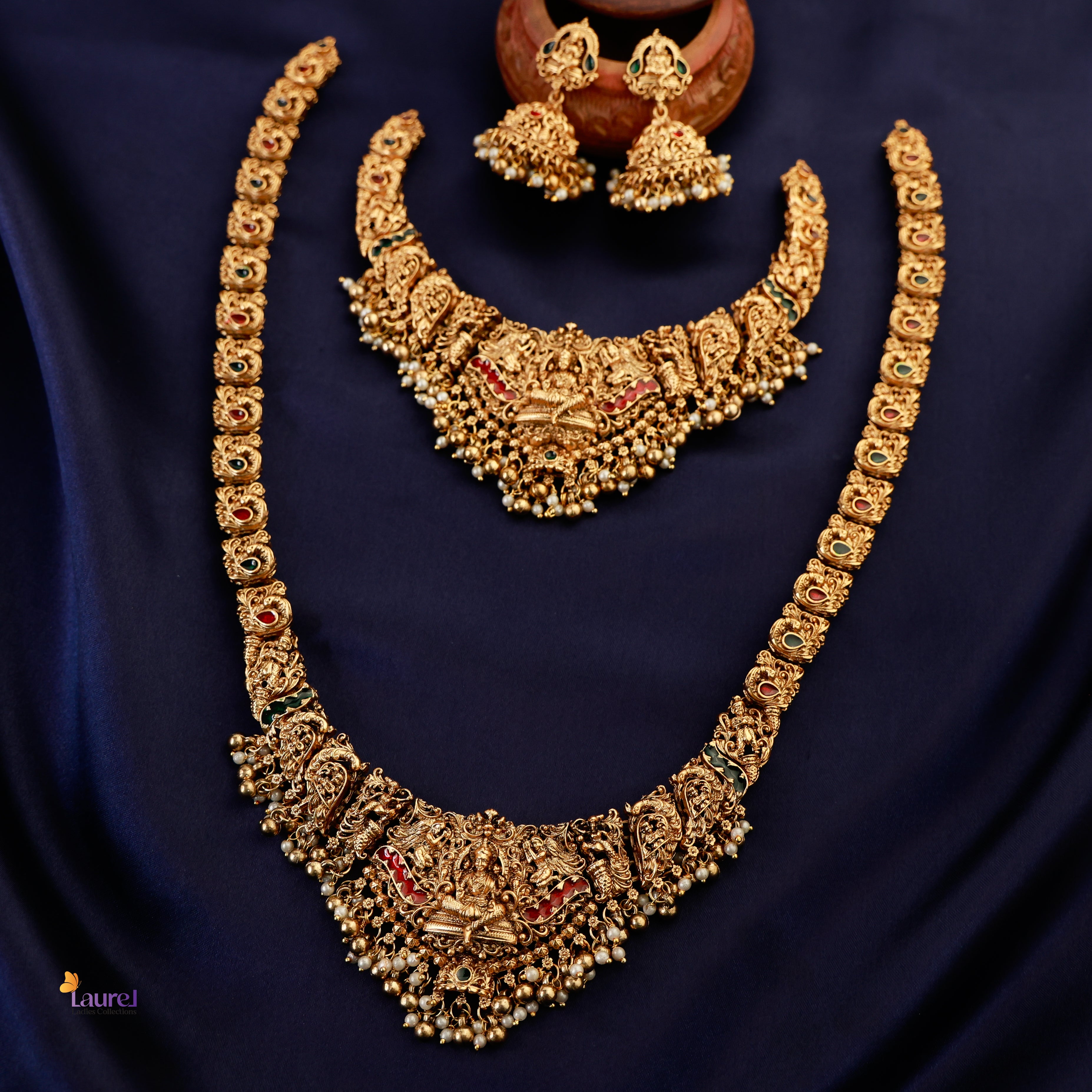 Raja Lakshmi Pearl Long Neckpiece with Jhumka