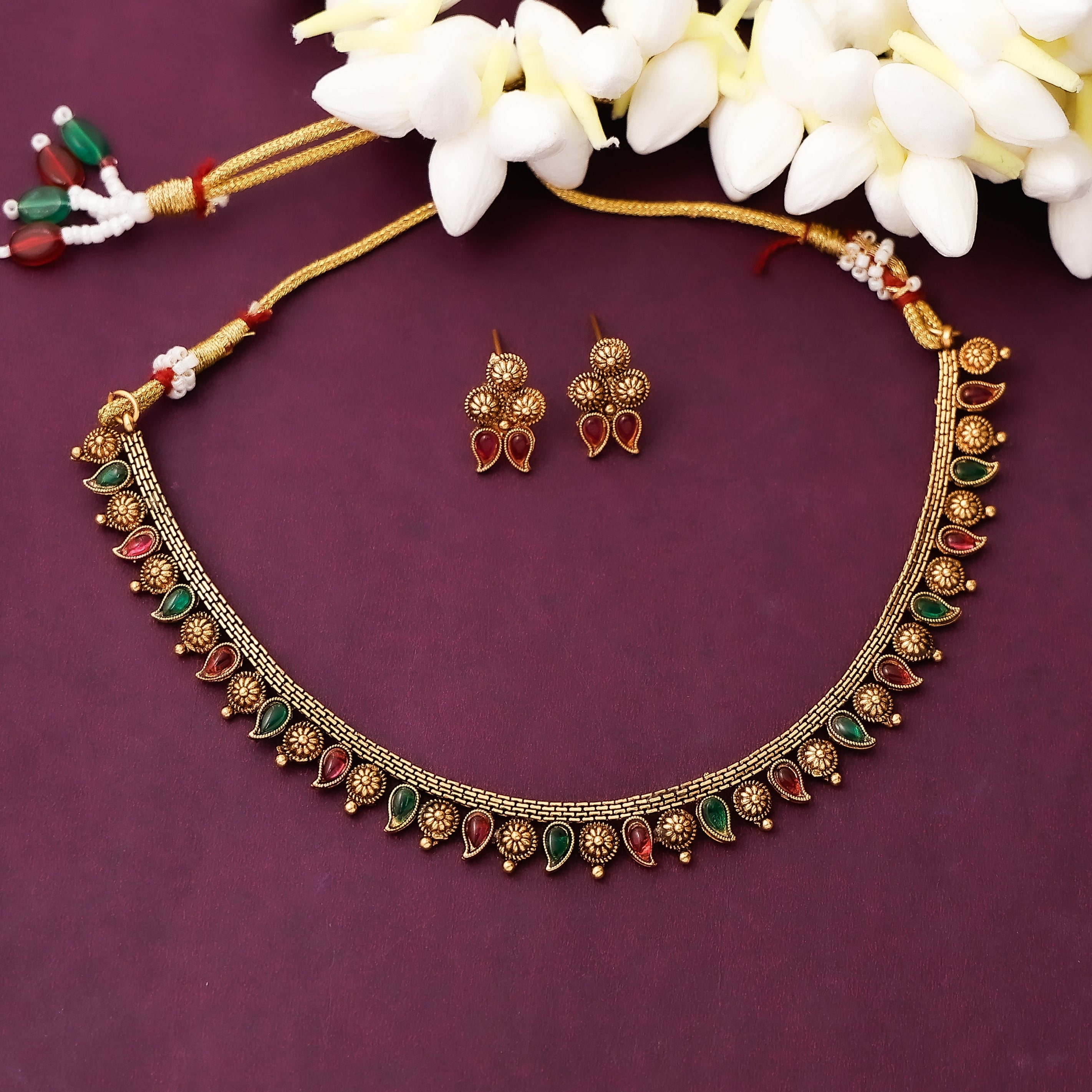 Traditional Teardrop Necklace Set with Earrings
