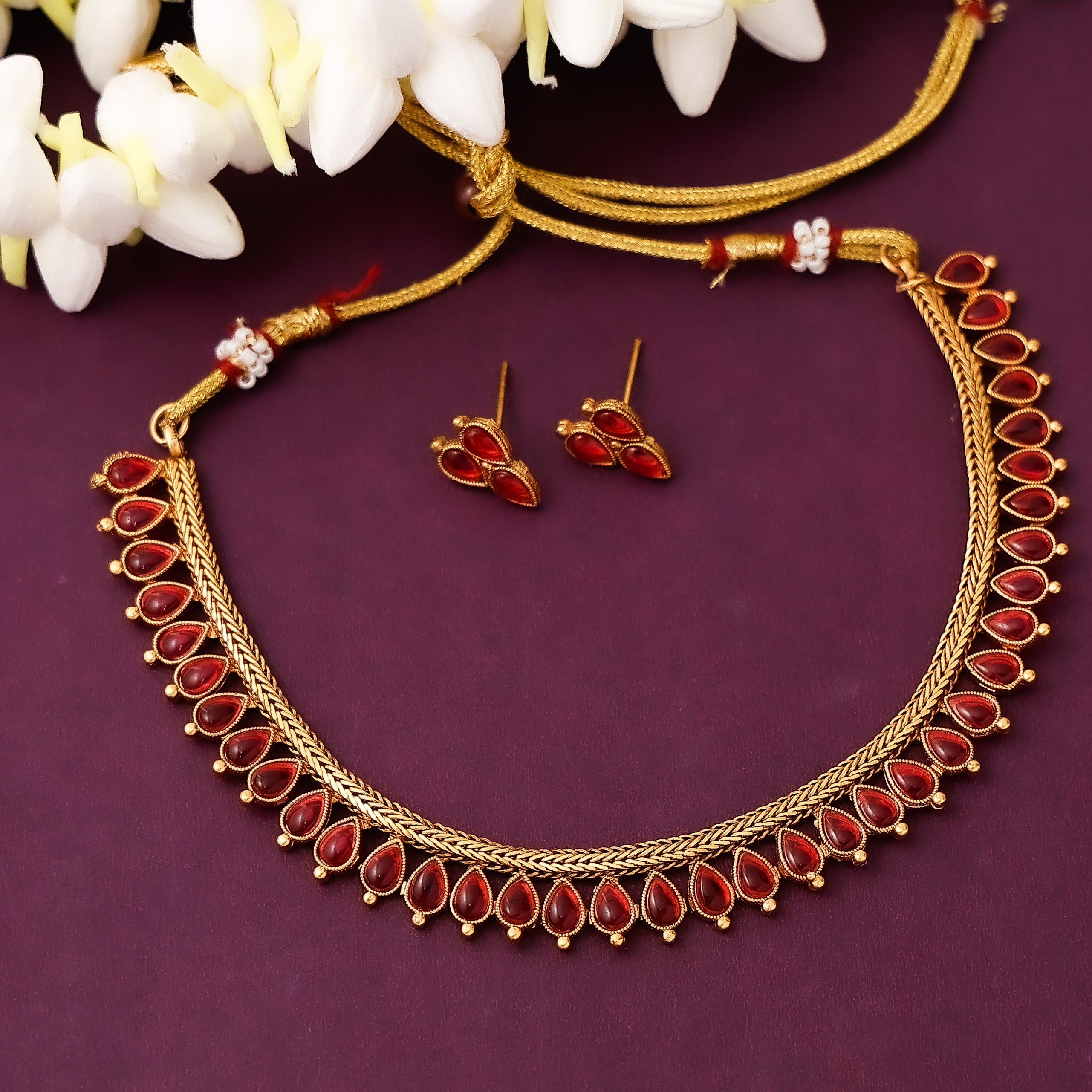 Traditional Ruby Stone Necklace Set