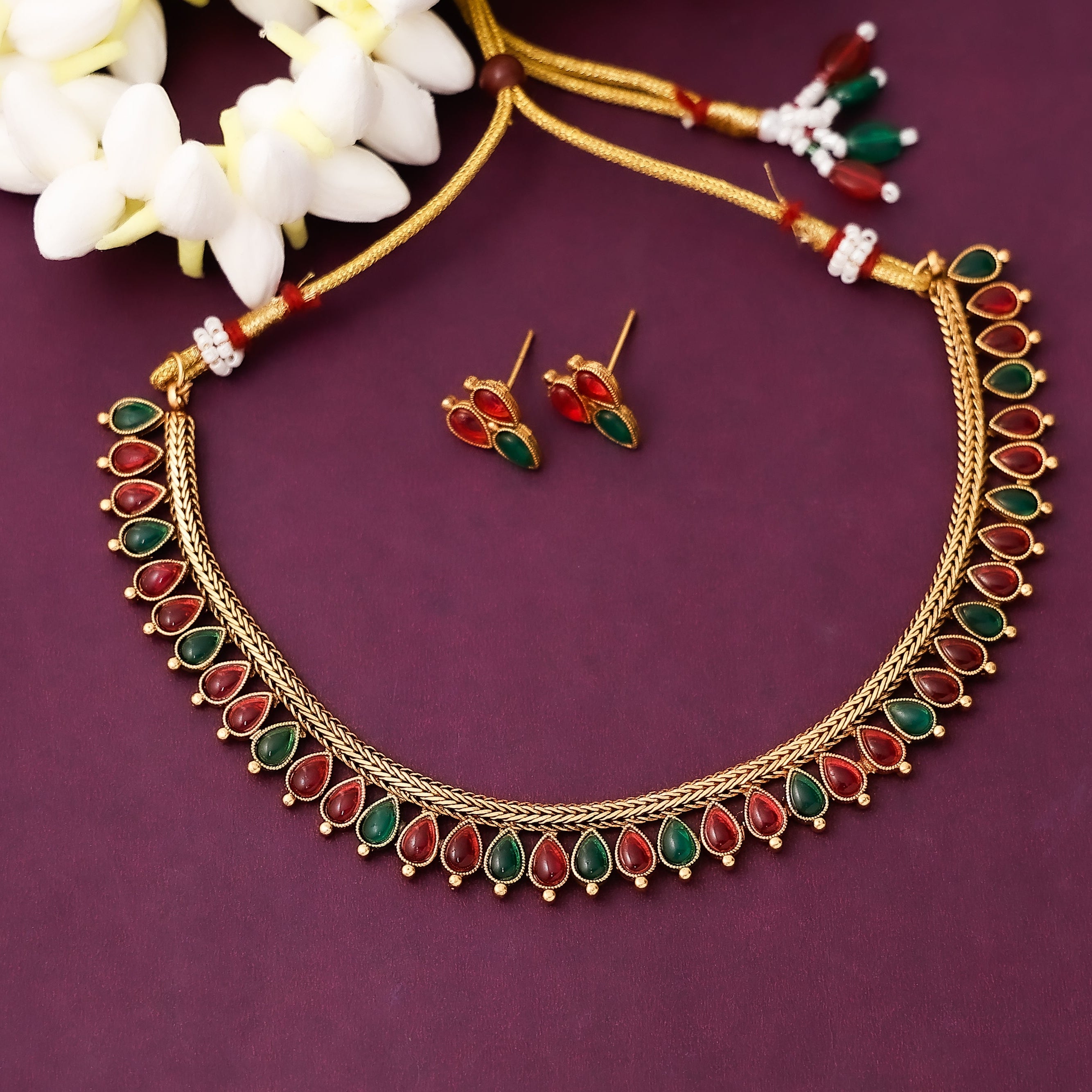 Multi colour Manga Mala with Earrings