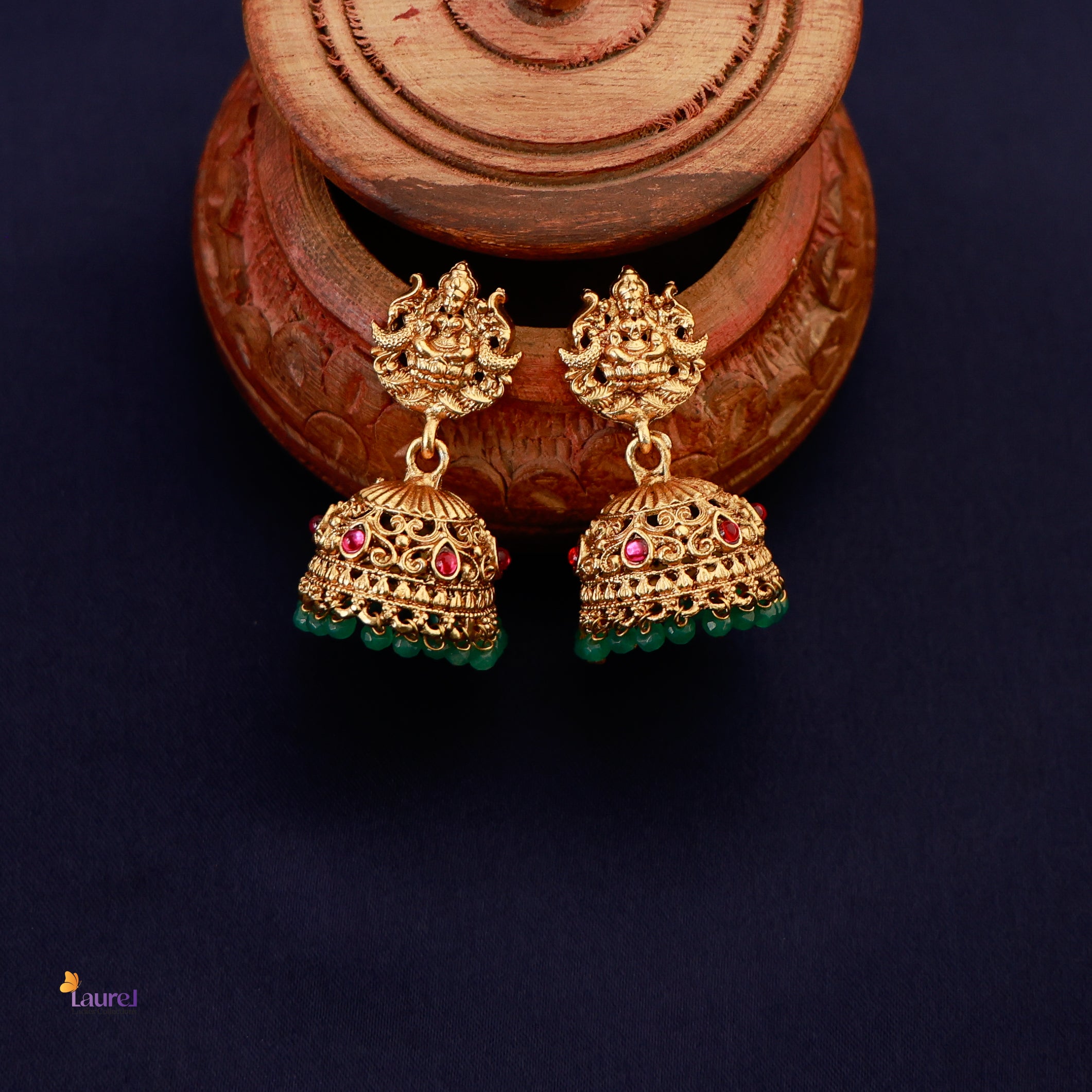 Lotus Devi Beaded Long Neckpiece with Jhumka