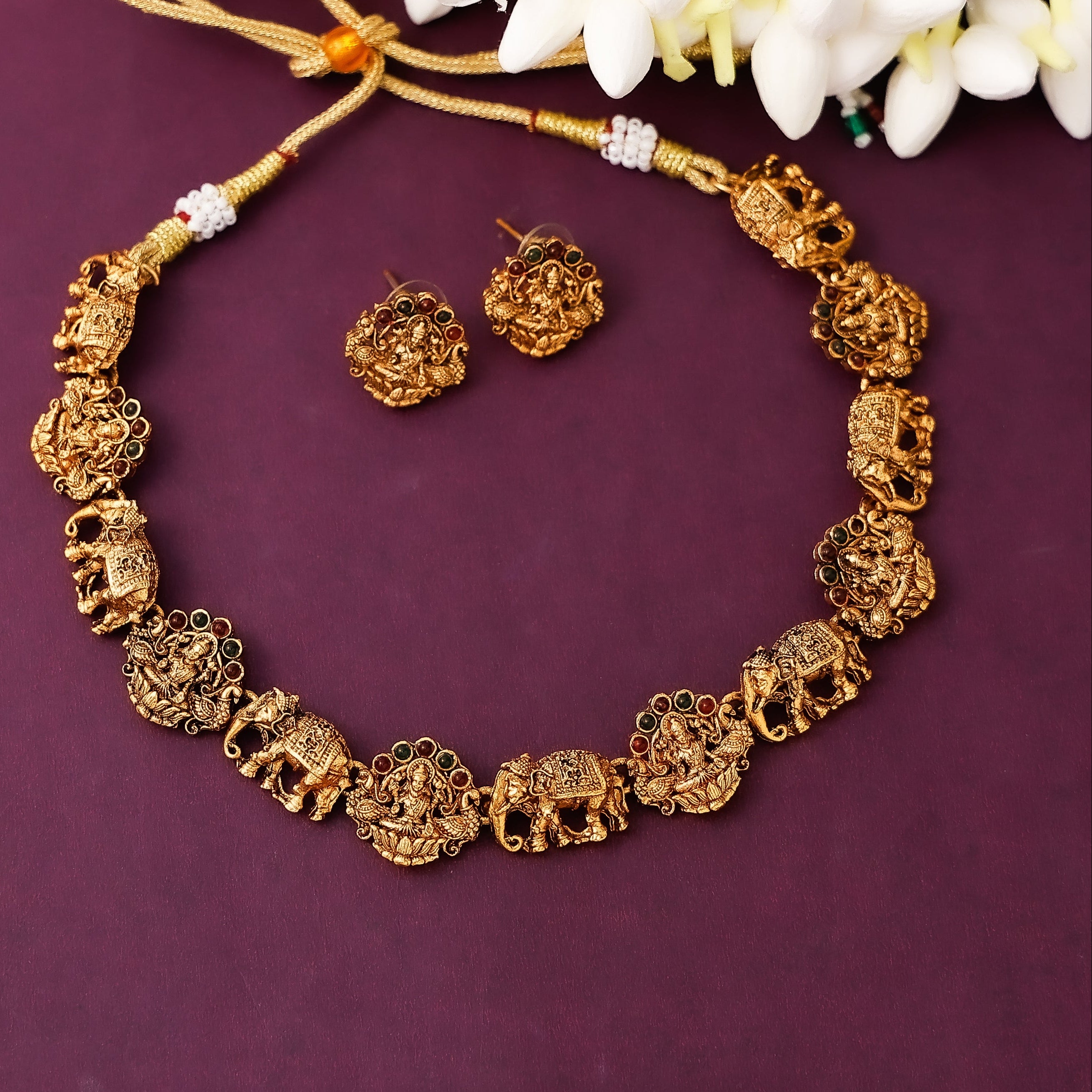 Lekshmi Elephant Antique Necklace with Earrings