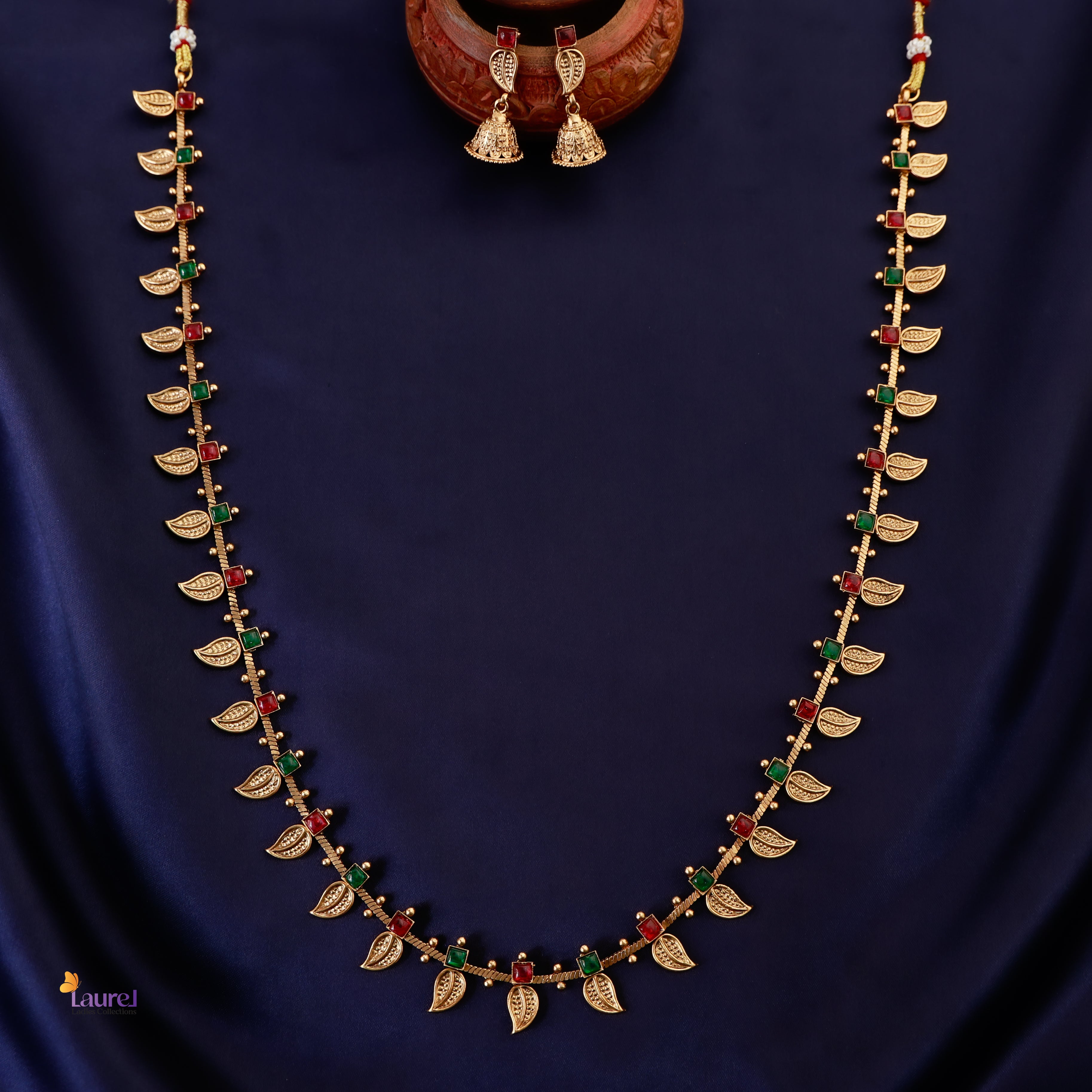 Mayura Leaf Mala Long Neckpiece with Earring
