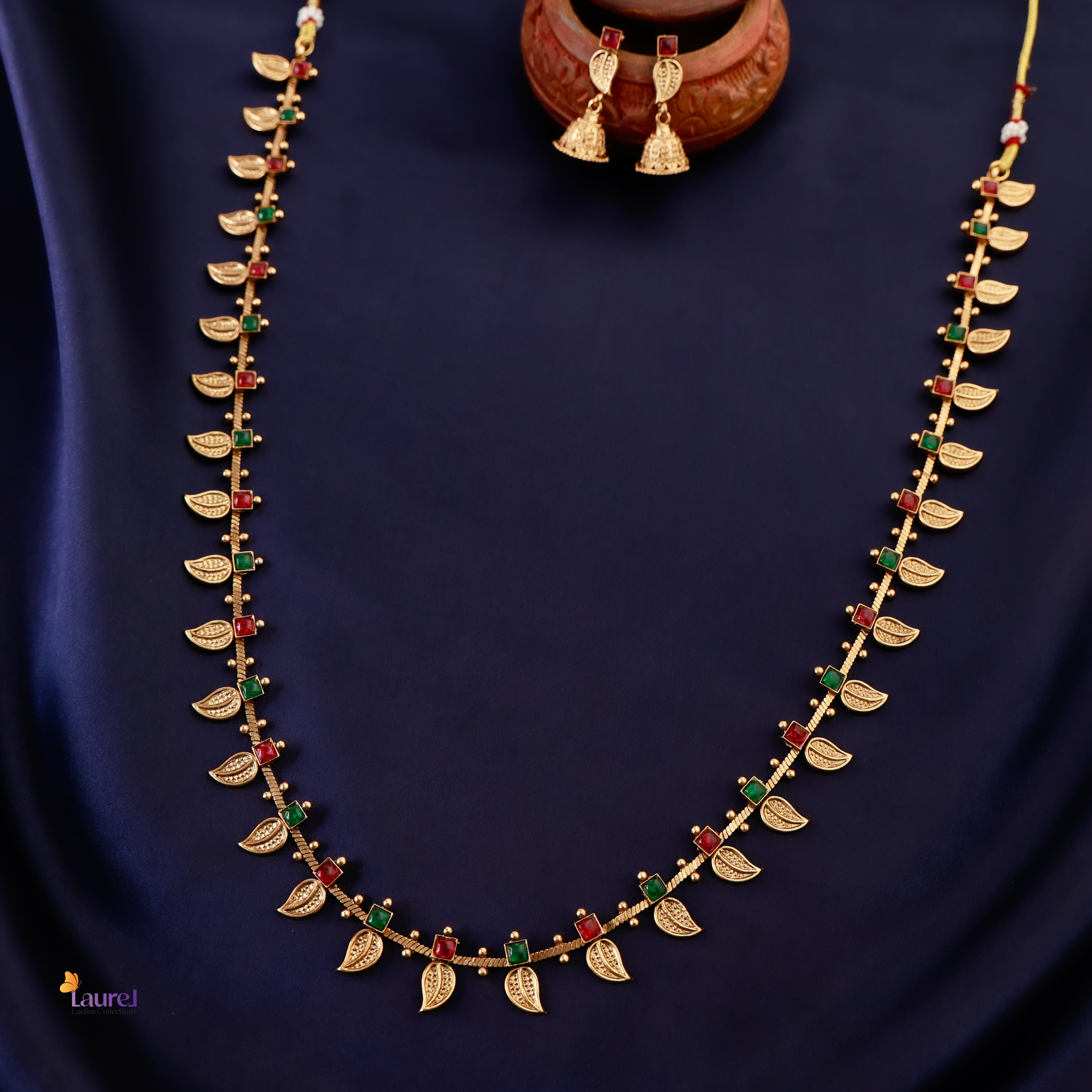 Mayura Leaf Mala Long Neckpiece with Earring