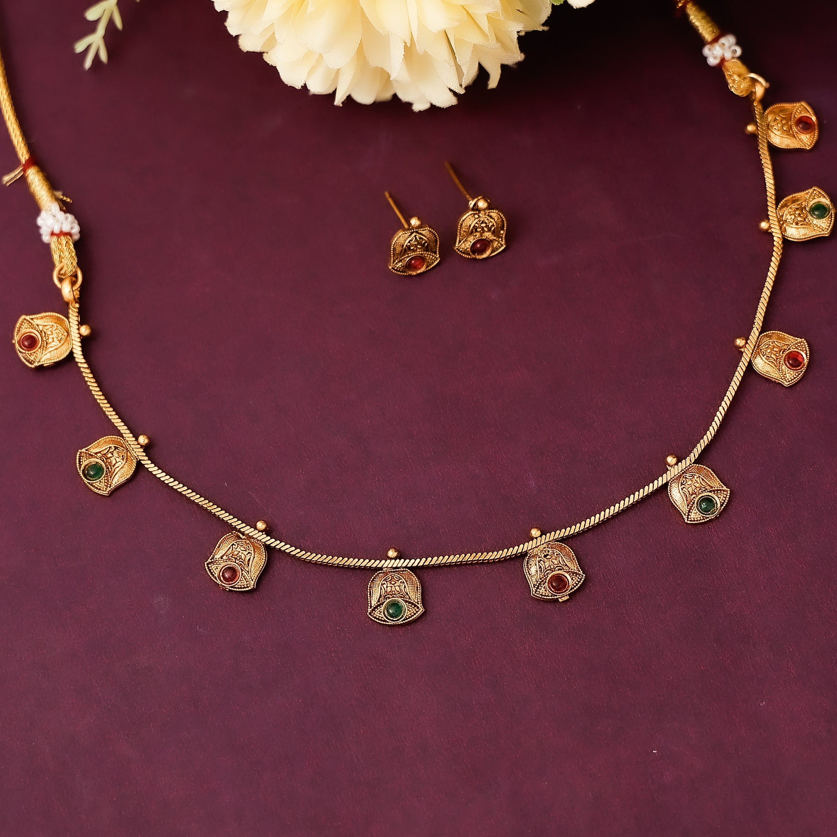 Minimal Temple Necklace set with Earrings