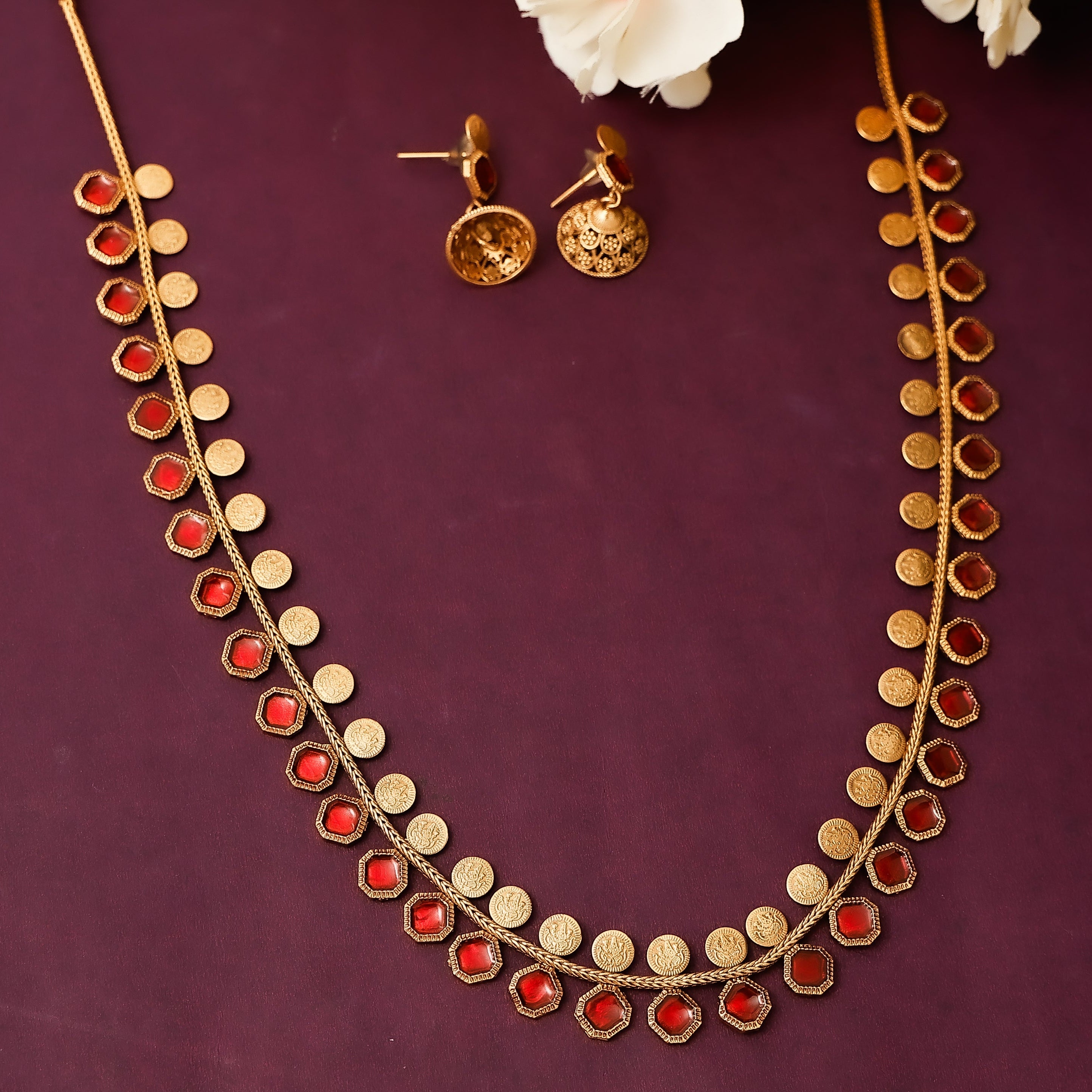 Traditional Coin Long Maala With Earrings