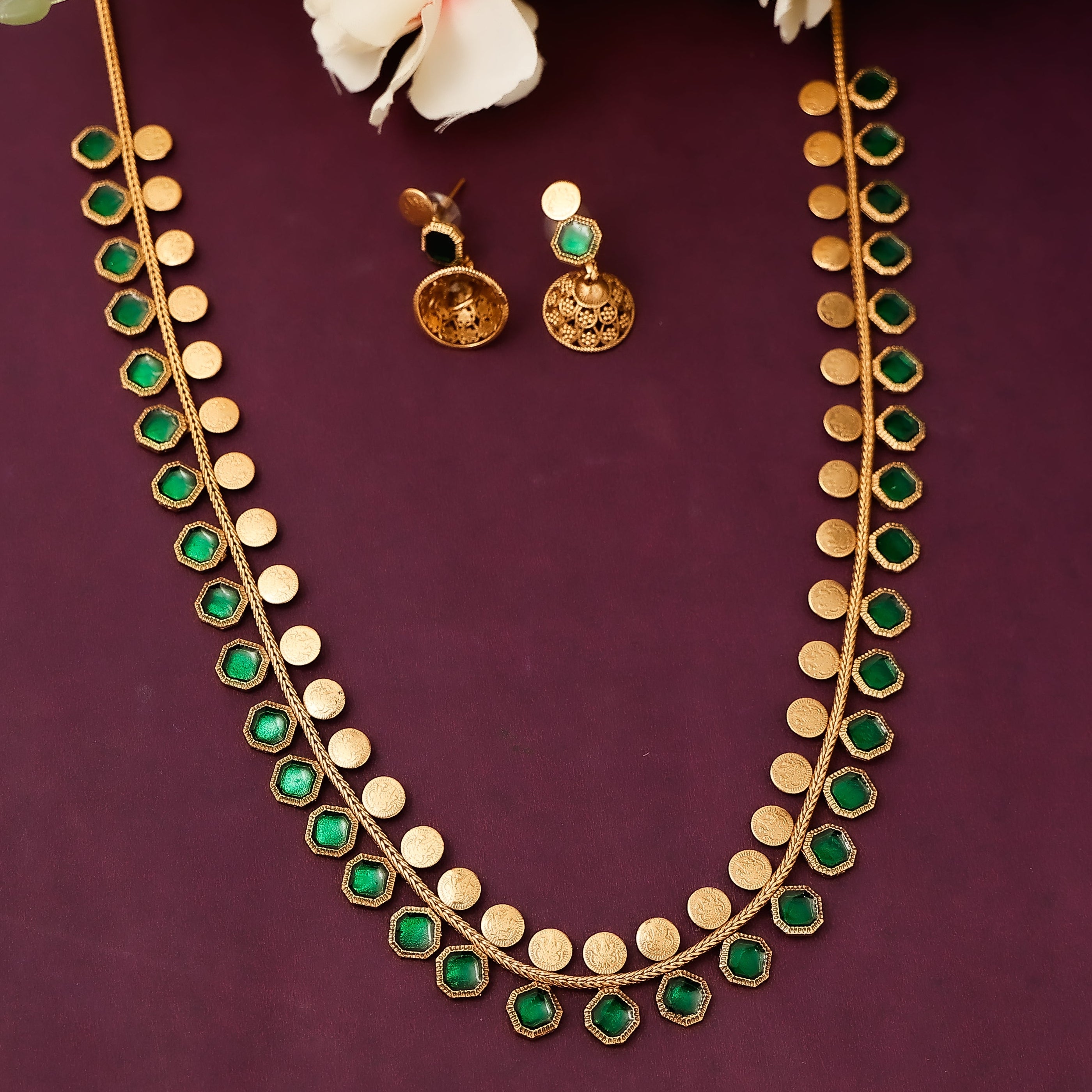 Traditional Coin Long Maala With Earrings