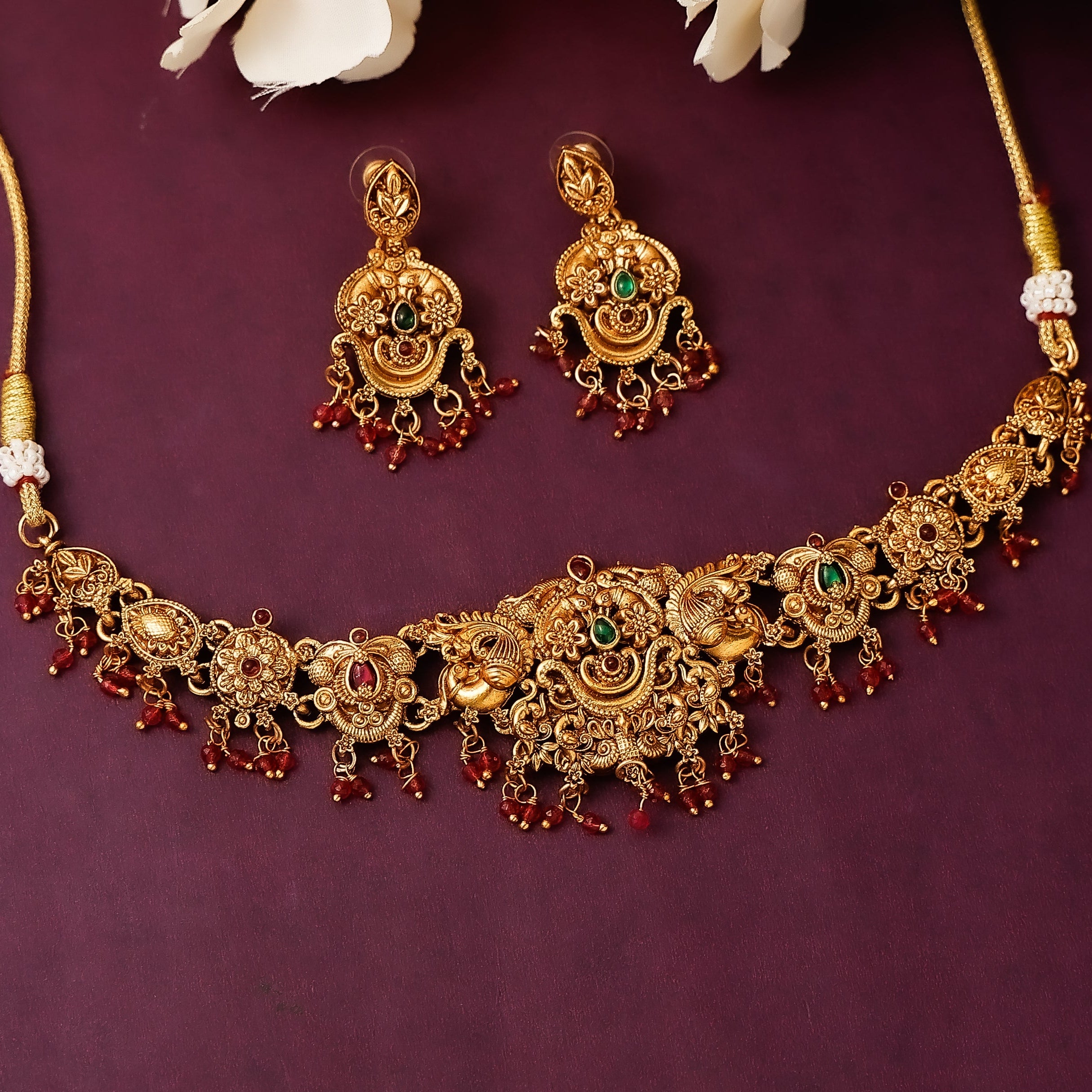 Antique Peacock Choker With Earrings