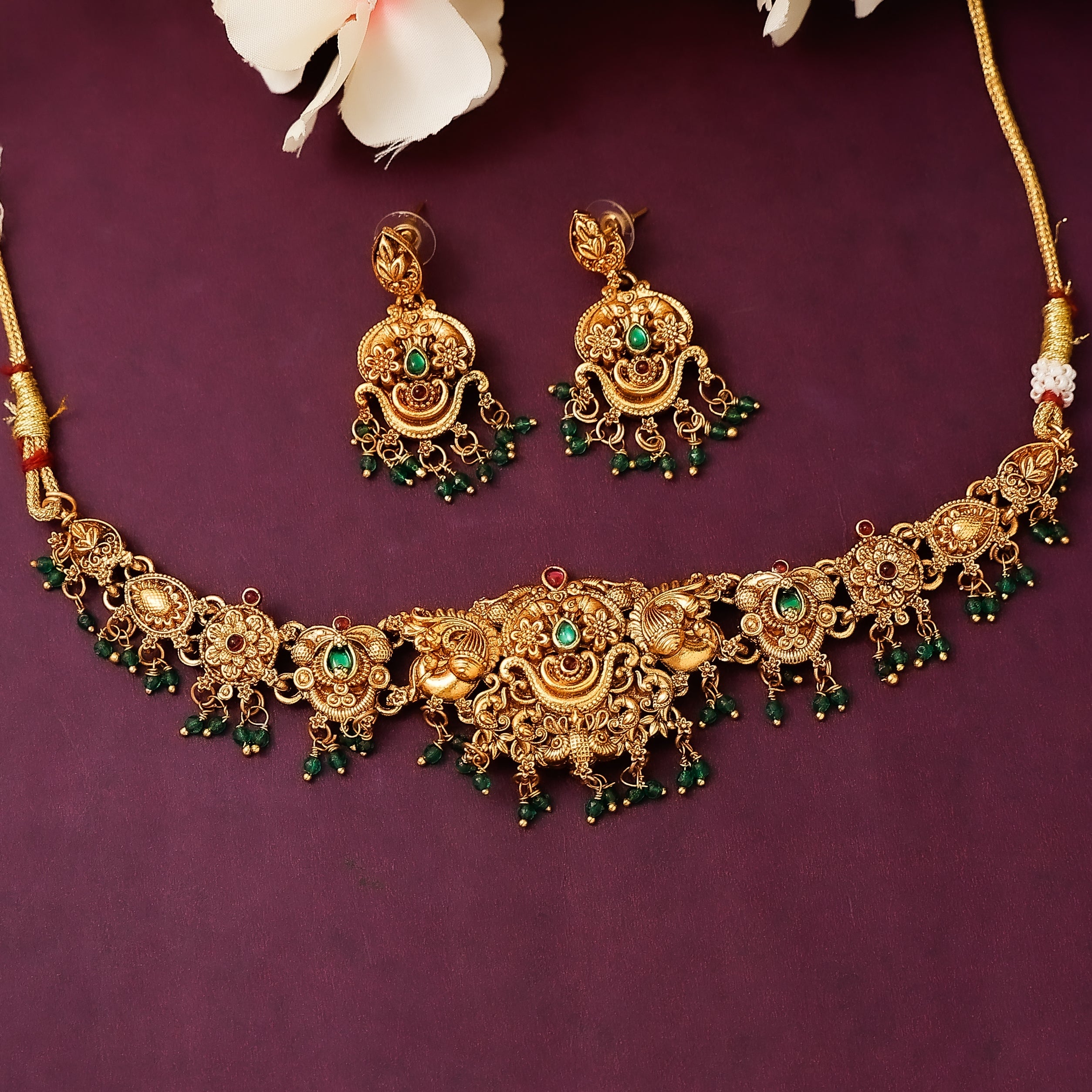 Antique Peacock Choker With Earrings
