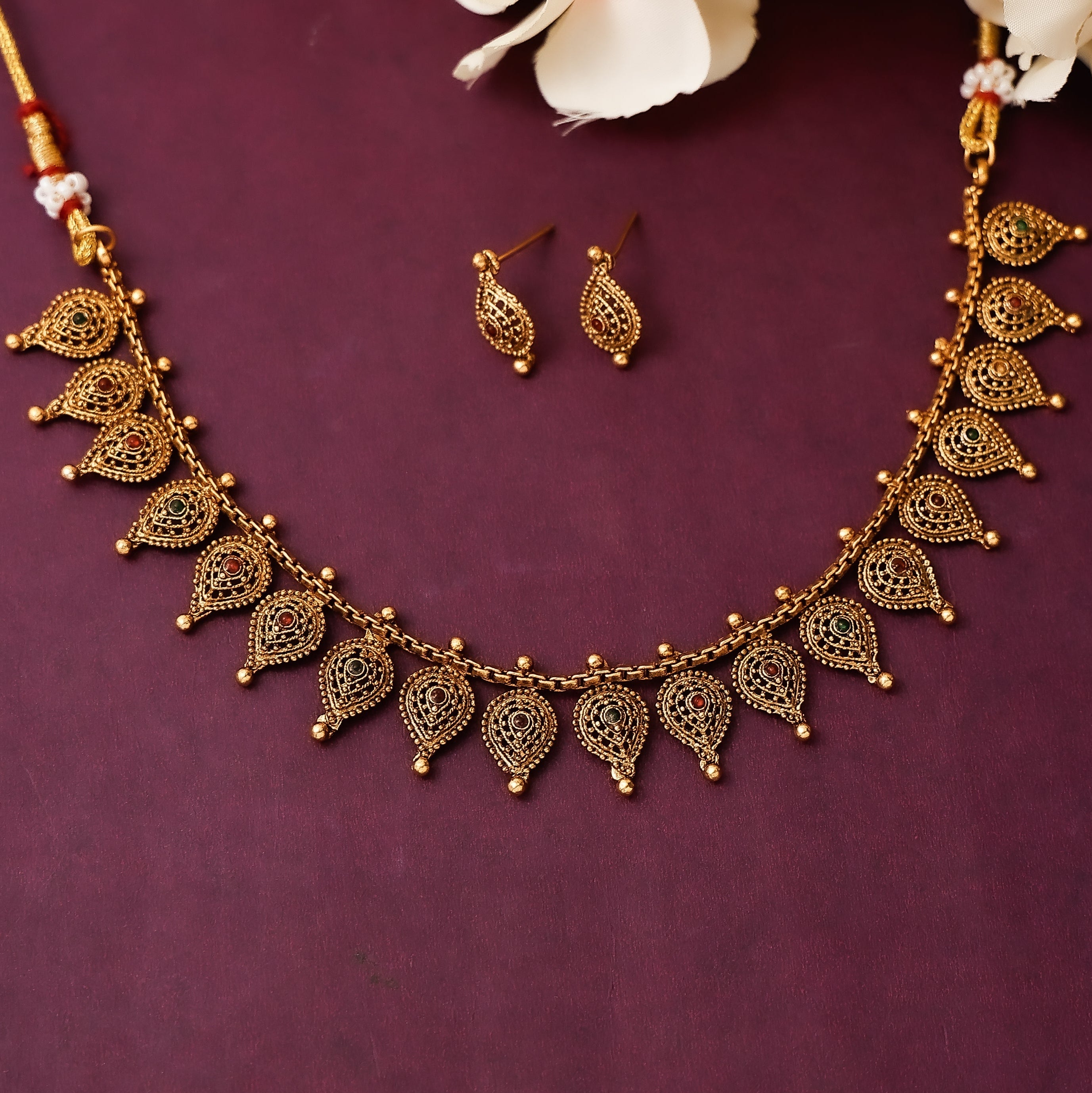 Petal Chain Necklace with Earrings