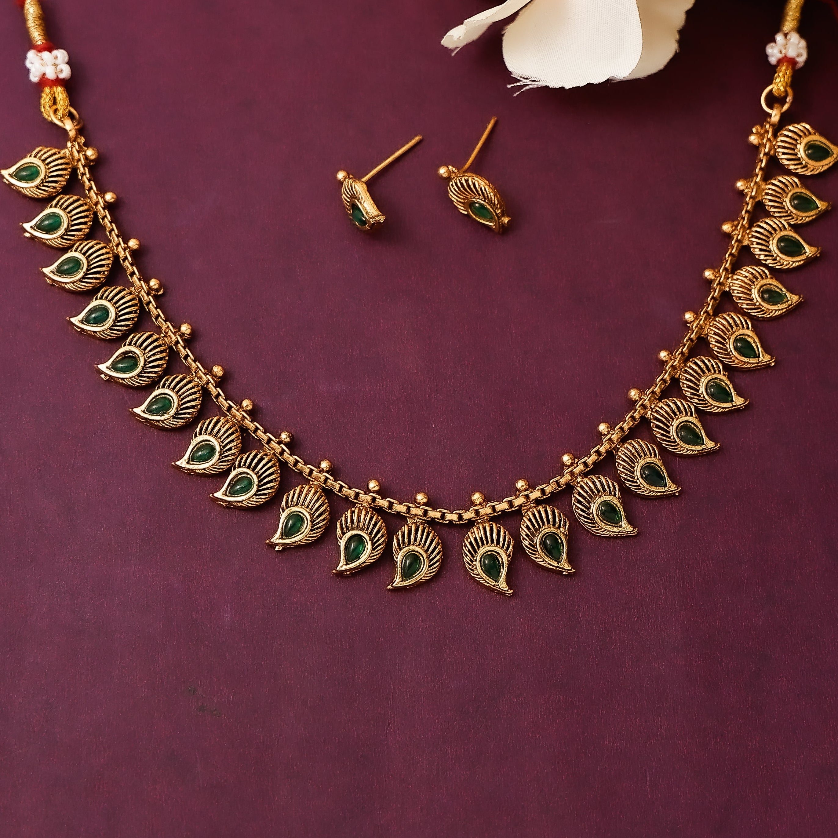 Petal Chain Necklace Set with Earrings