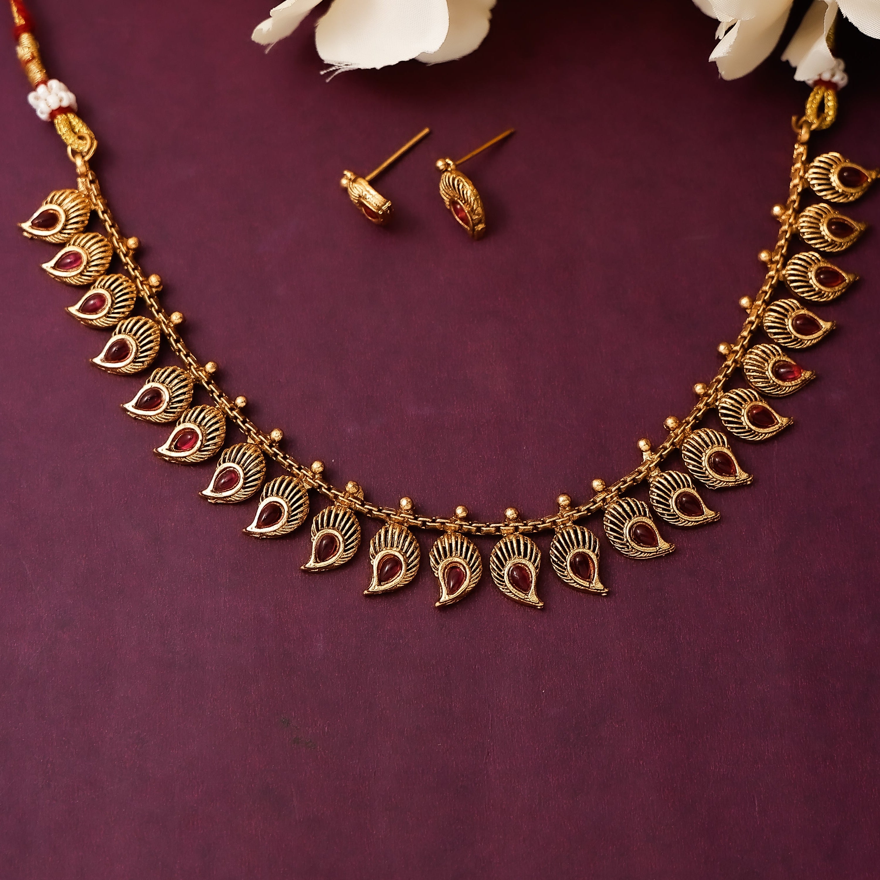 Petal Chain Necklace Set with Earrings