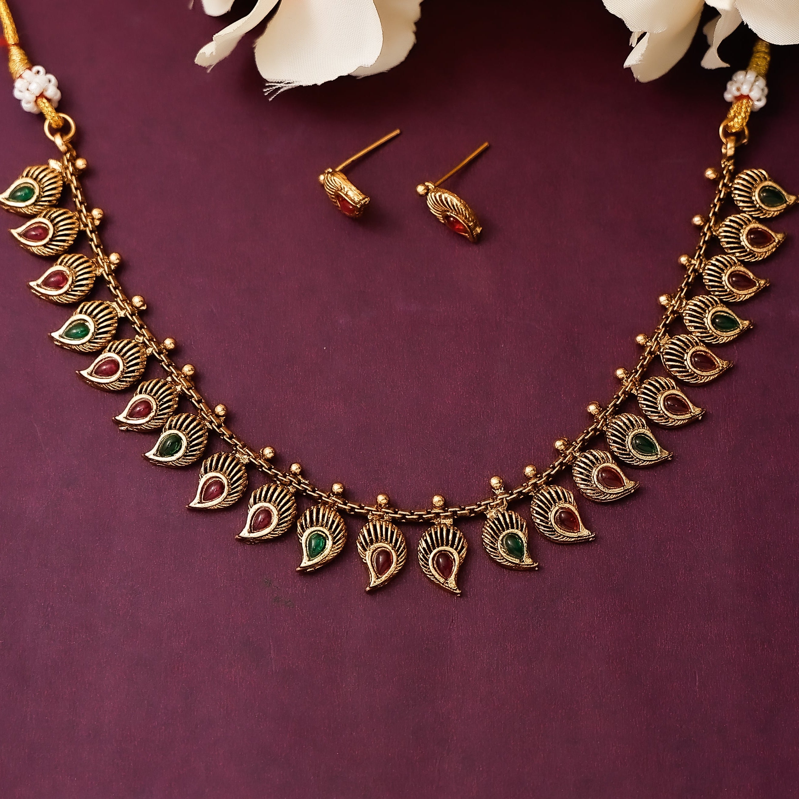 Petal Chain Necklace Set with Earrings
