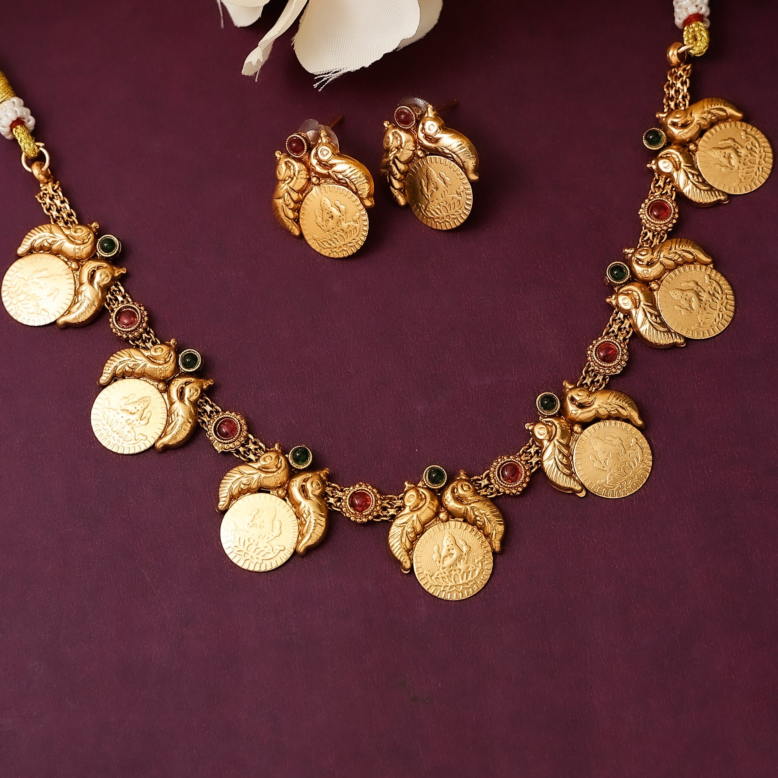 Short Coin Necklace Set With Earrings