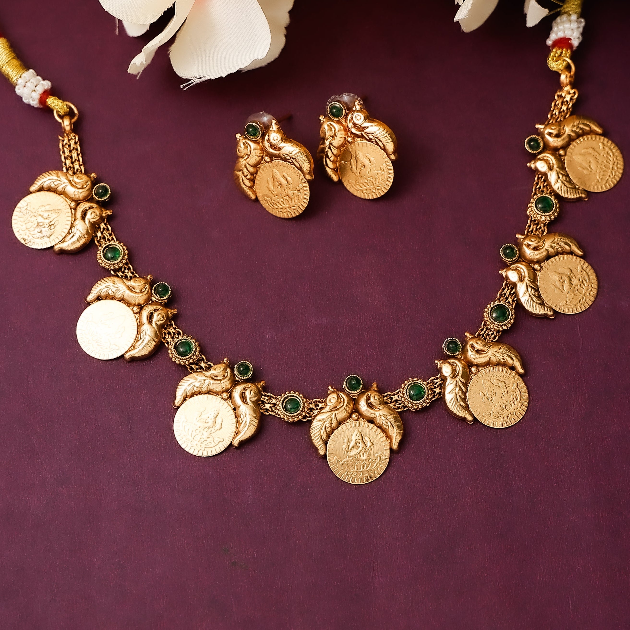 Short Coin Necklace Set With Earrings