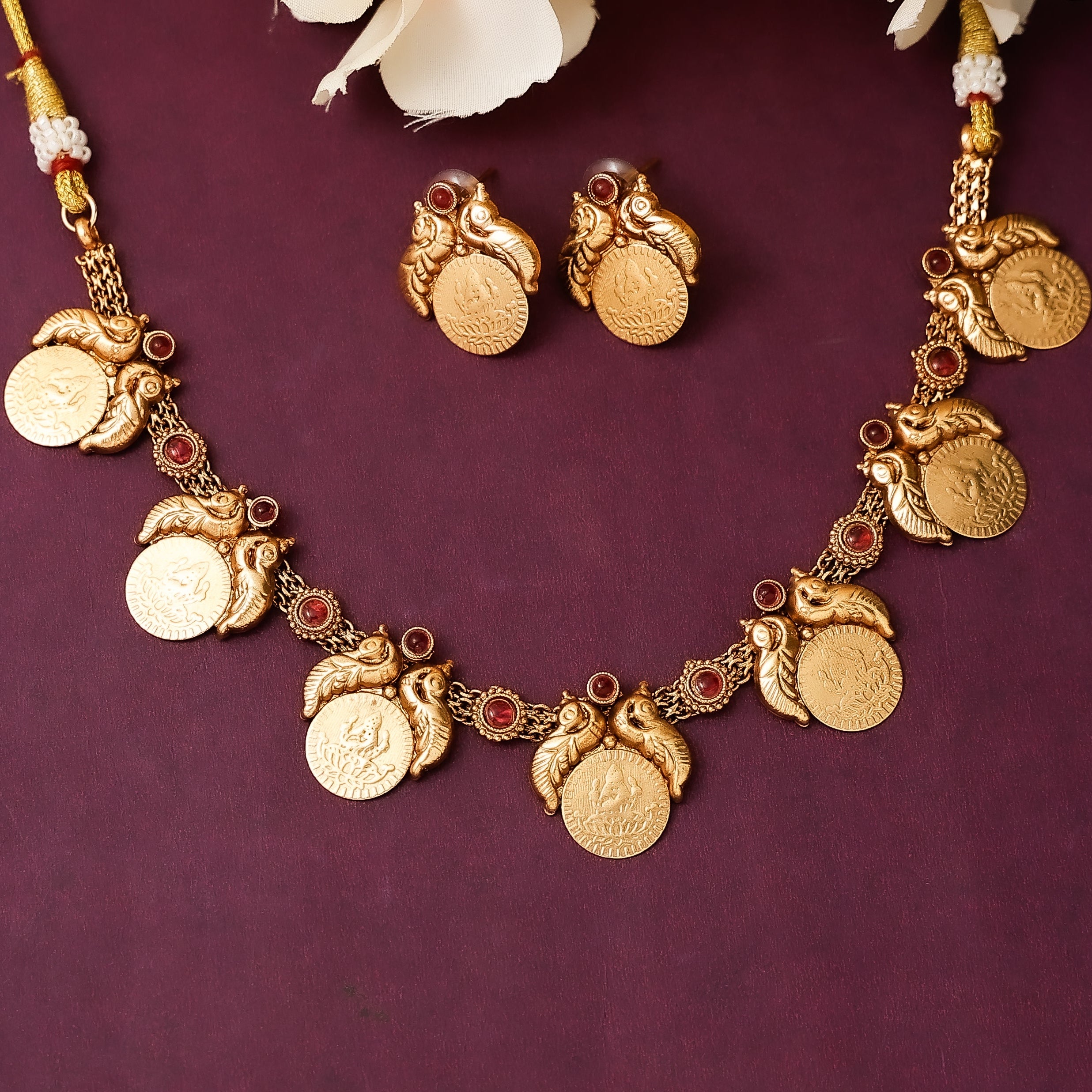 Short Coin Necklace Set With Earrings