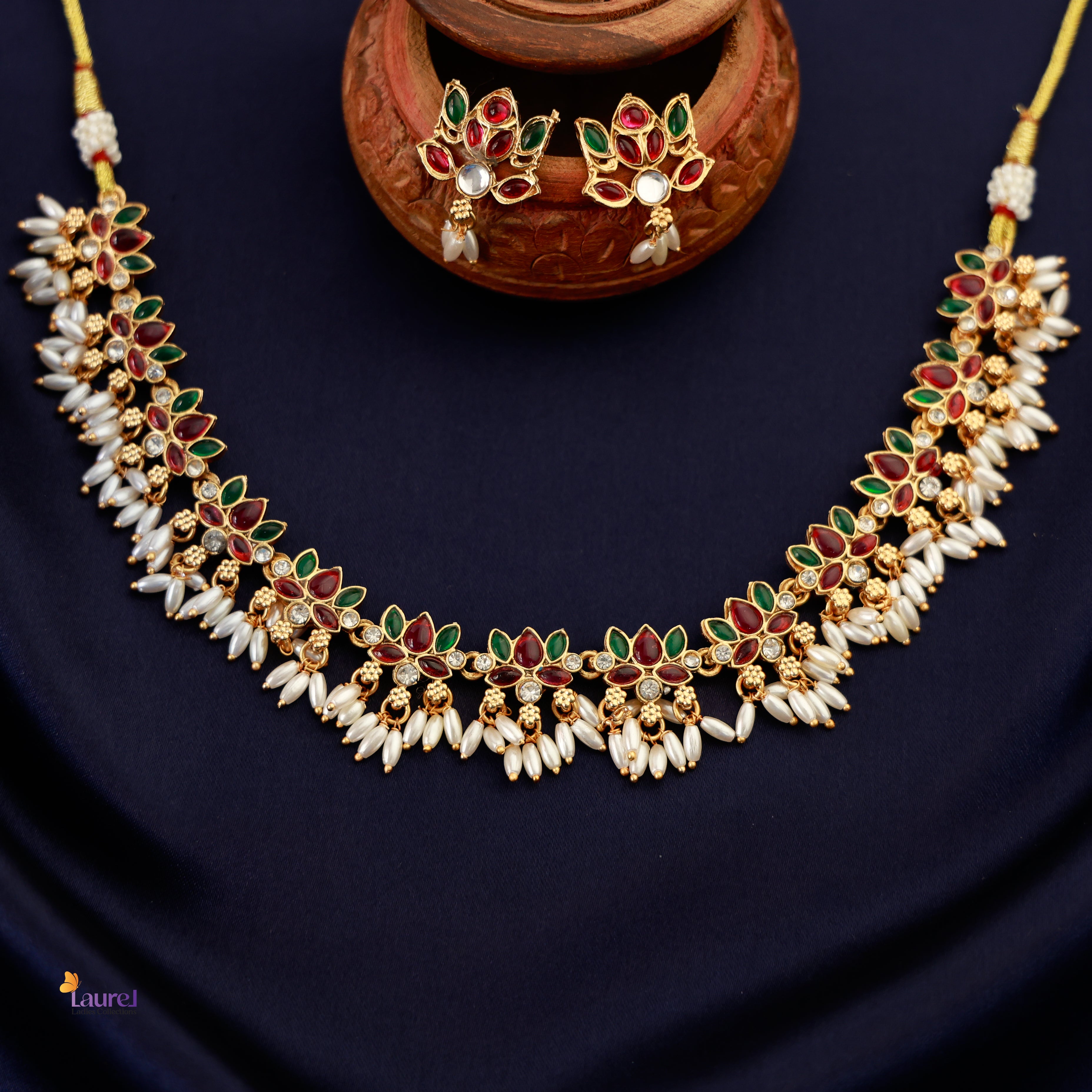 Lotus Rice Pearl Neckpiece with Earring