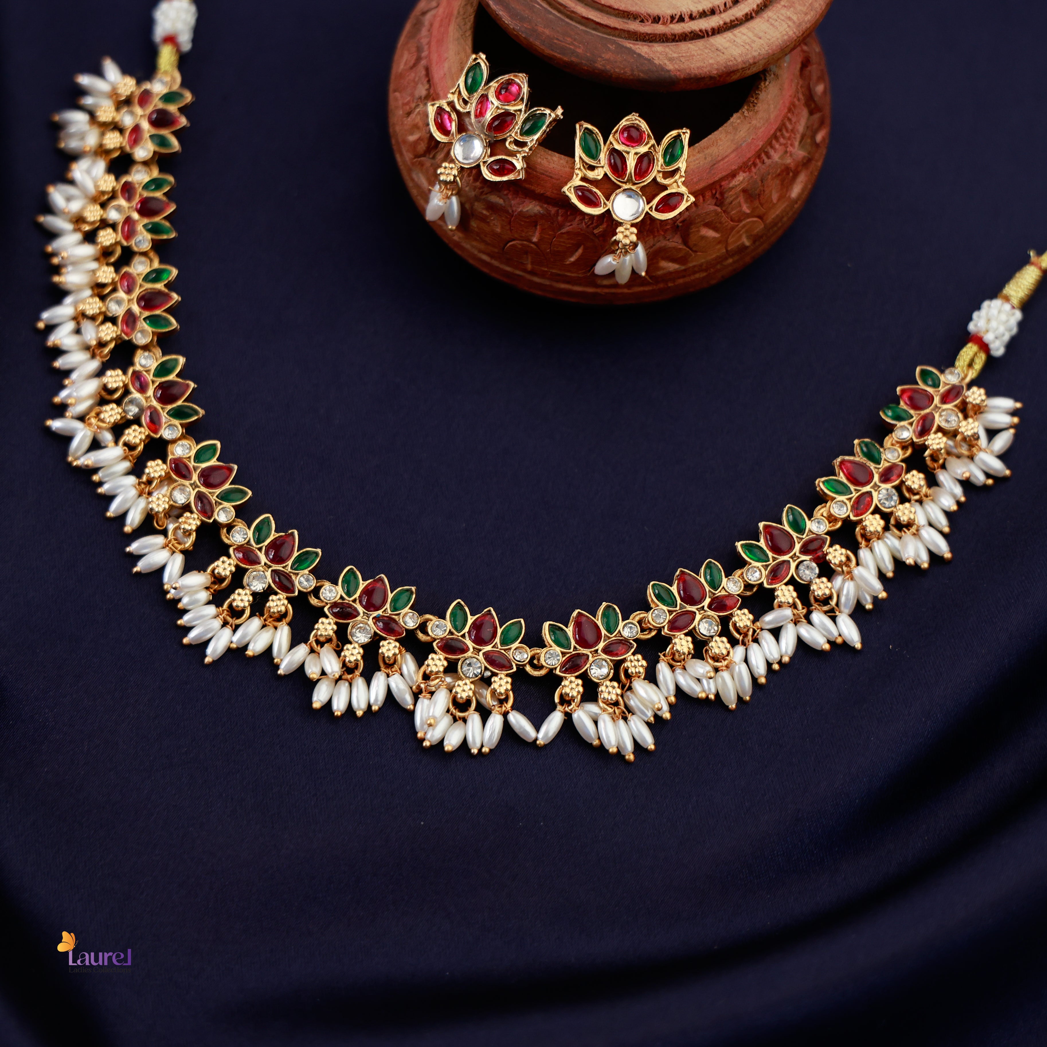 Lotus Rice Pearl Neckpiece with Earring