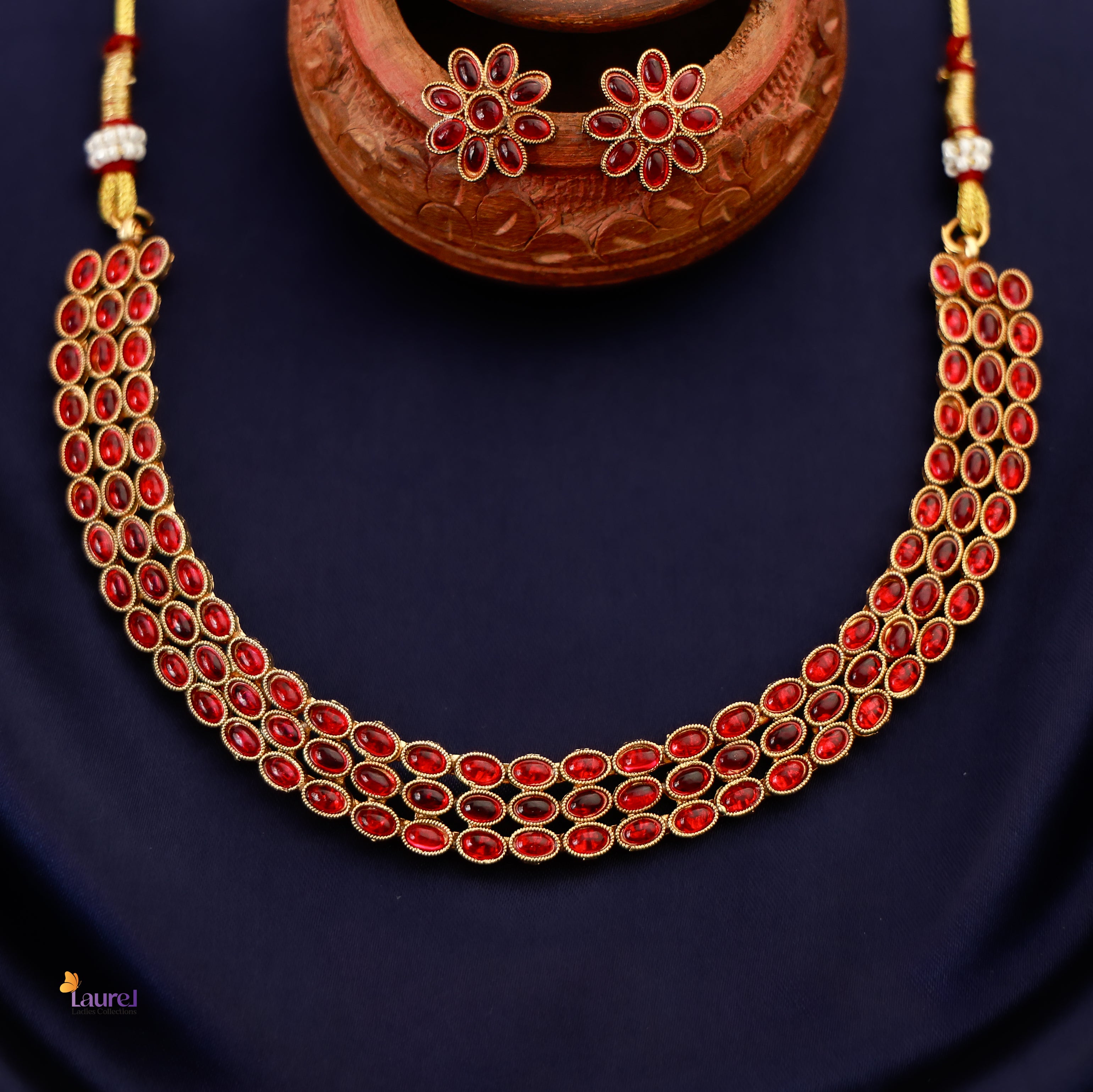 3 Layer Kemp Stone Short Neckpiece with Earring