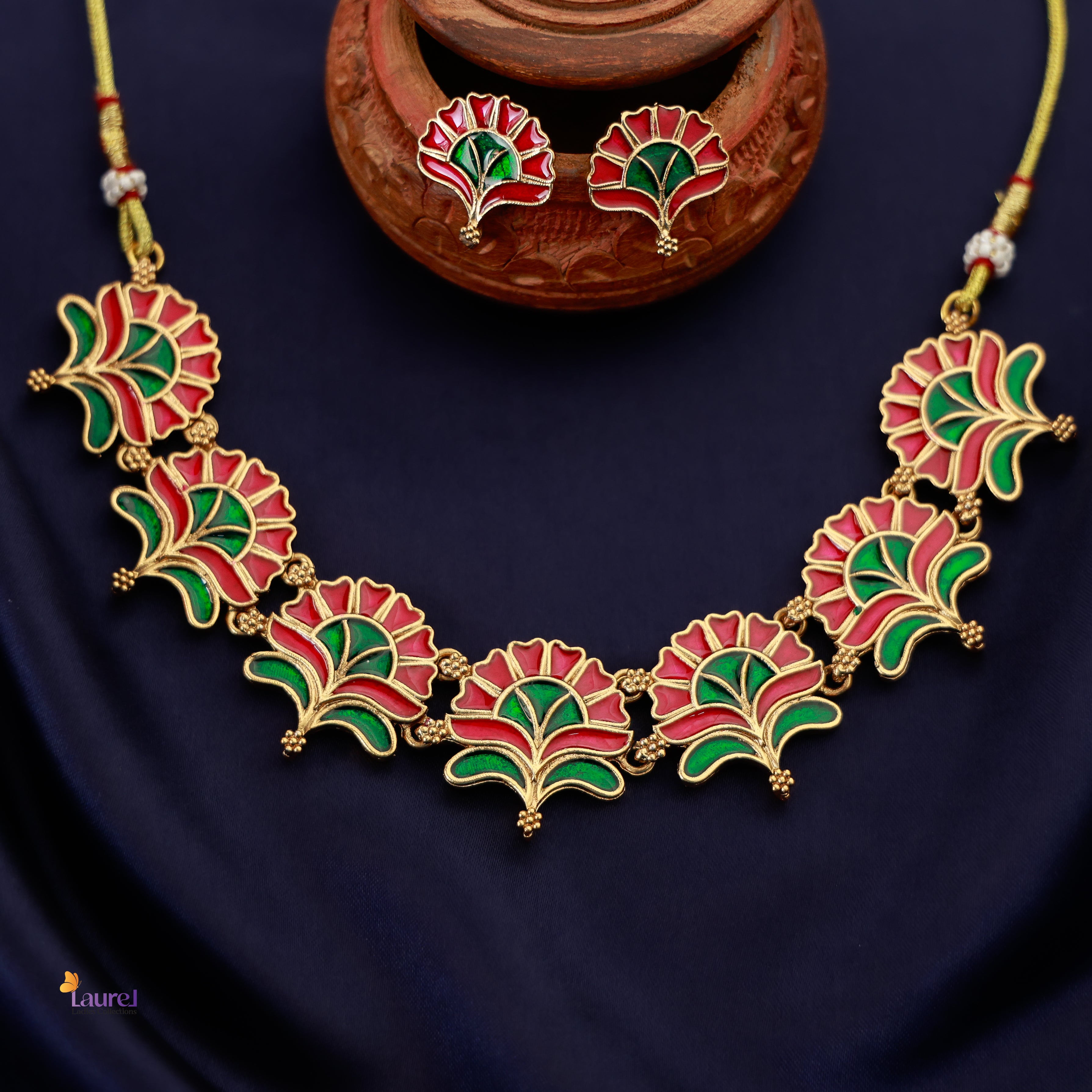 Meenakari Lotus Neckpiece with Earring