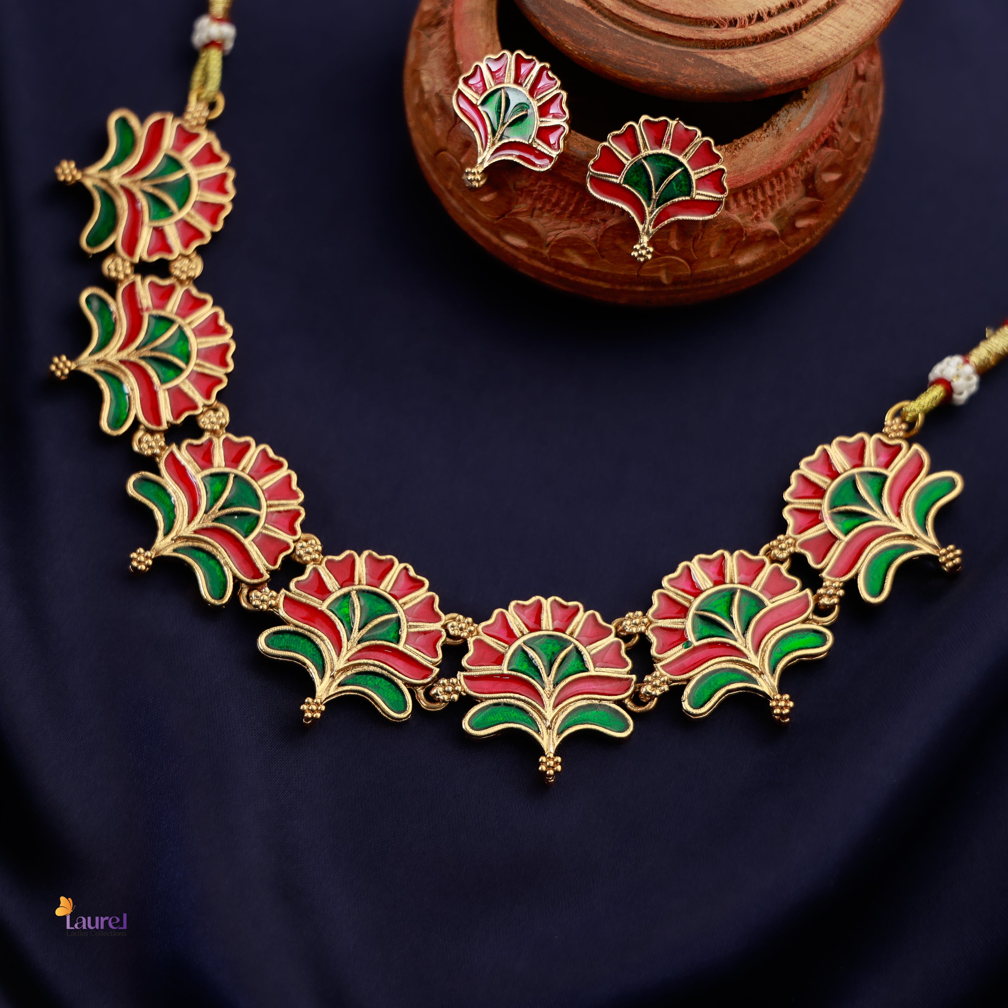 Meenakari Lotus Neckpiece with Earring