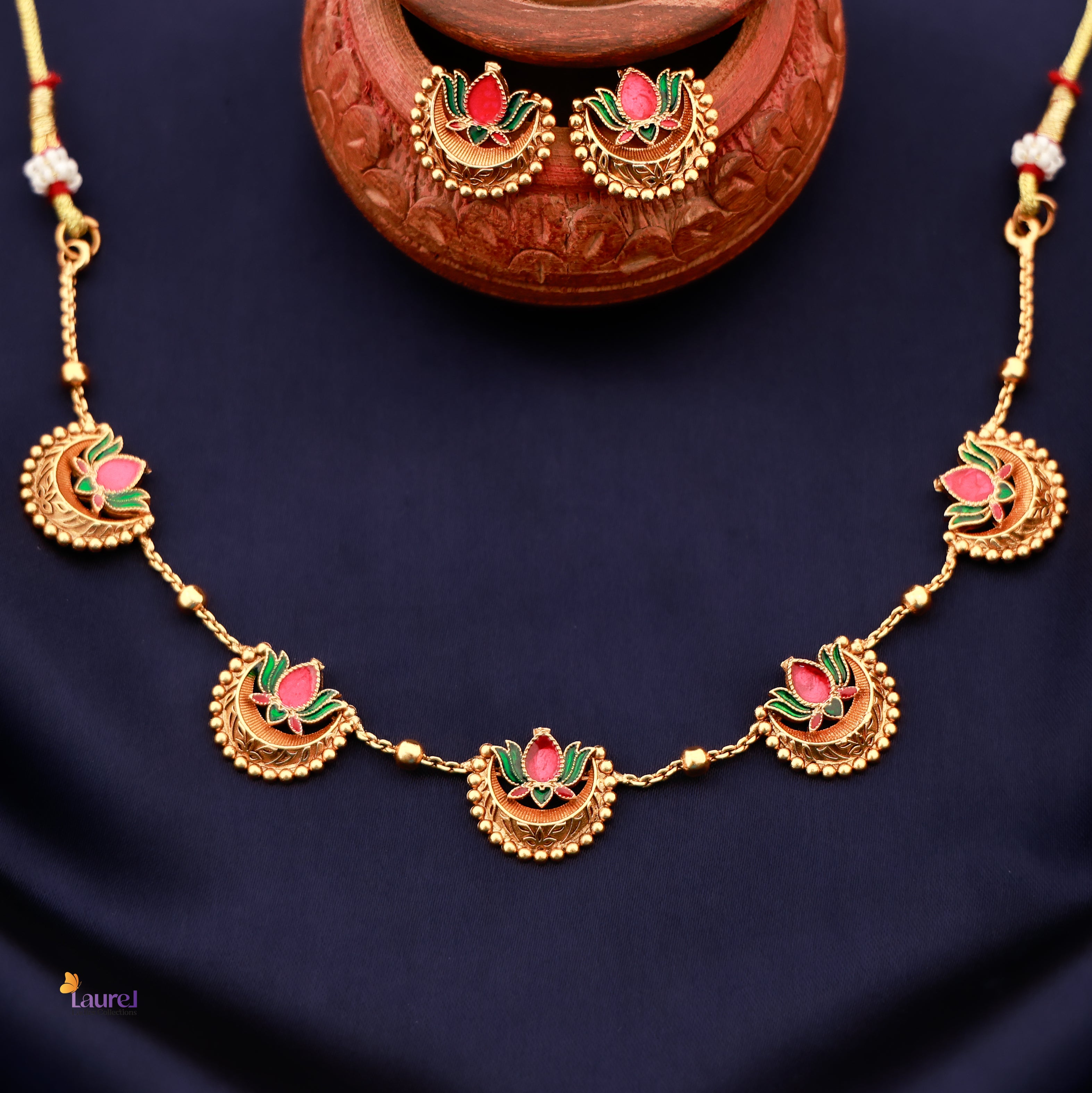 Elegant lotus choker with earrings for festive occasions