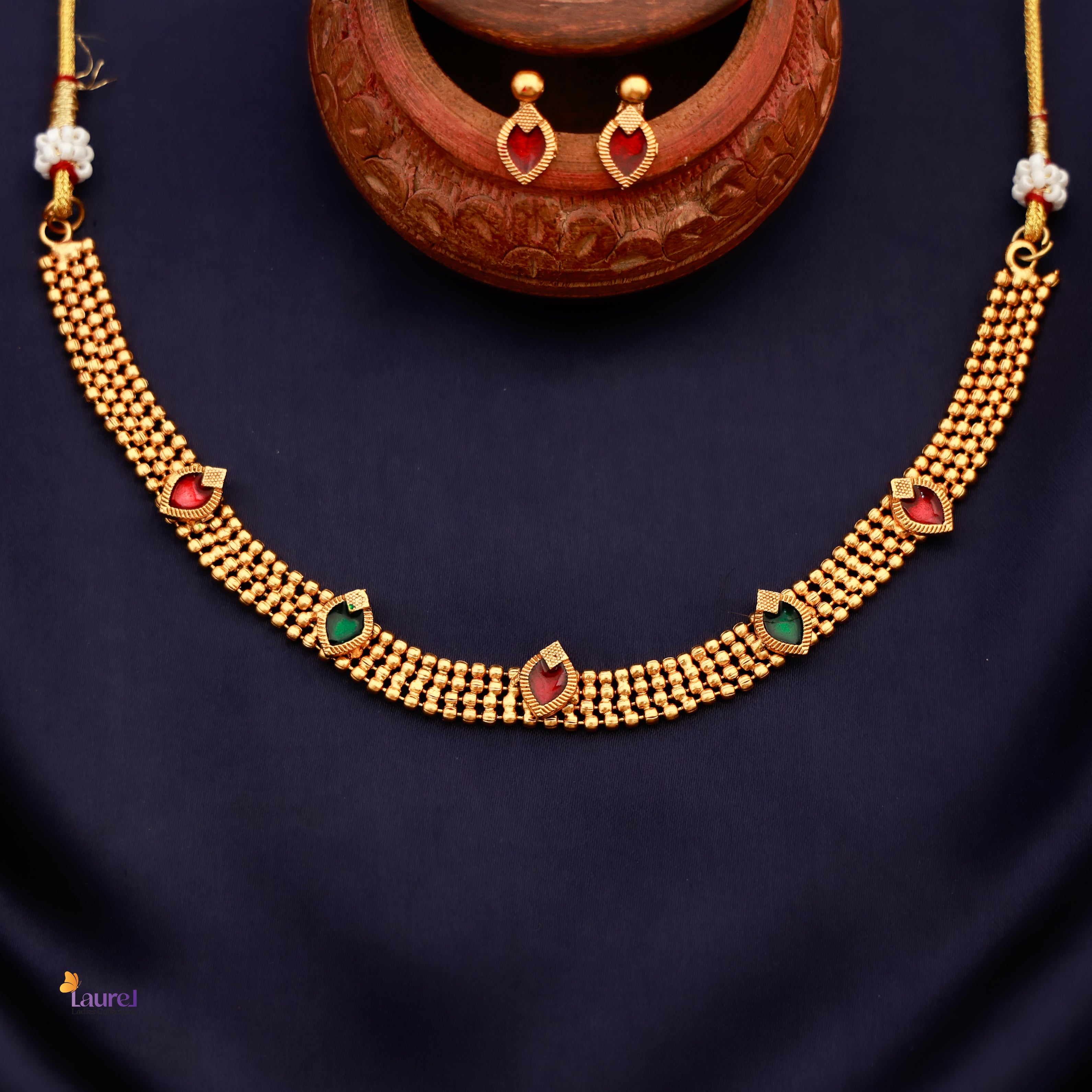 Multi-Strand Gold Choker with Earring