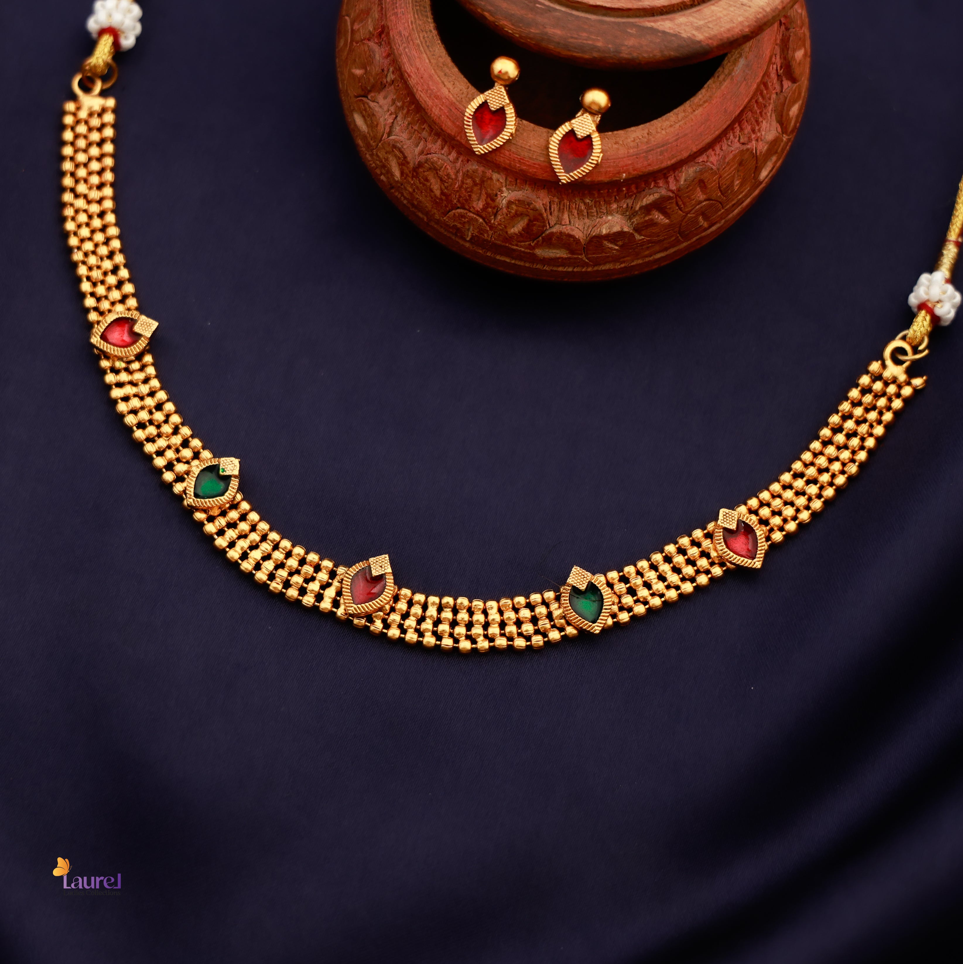 Multi-Strand Gold Choker with Earring