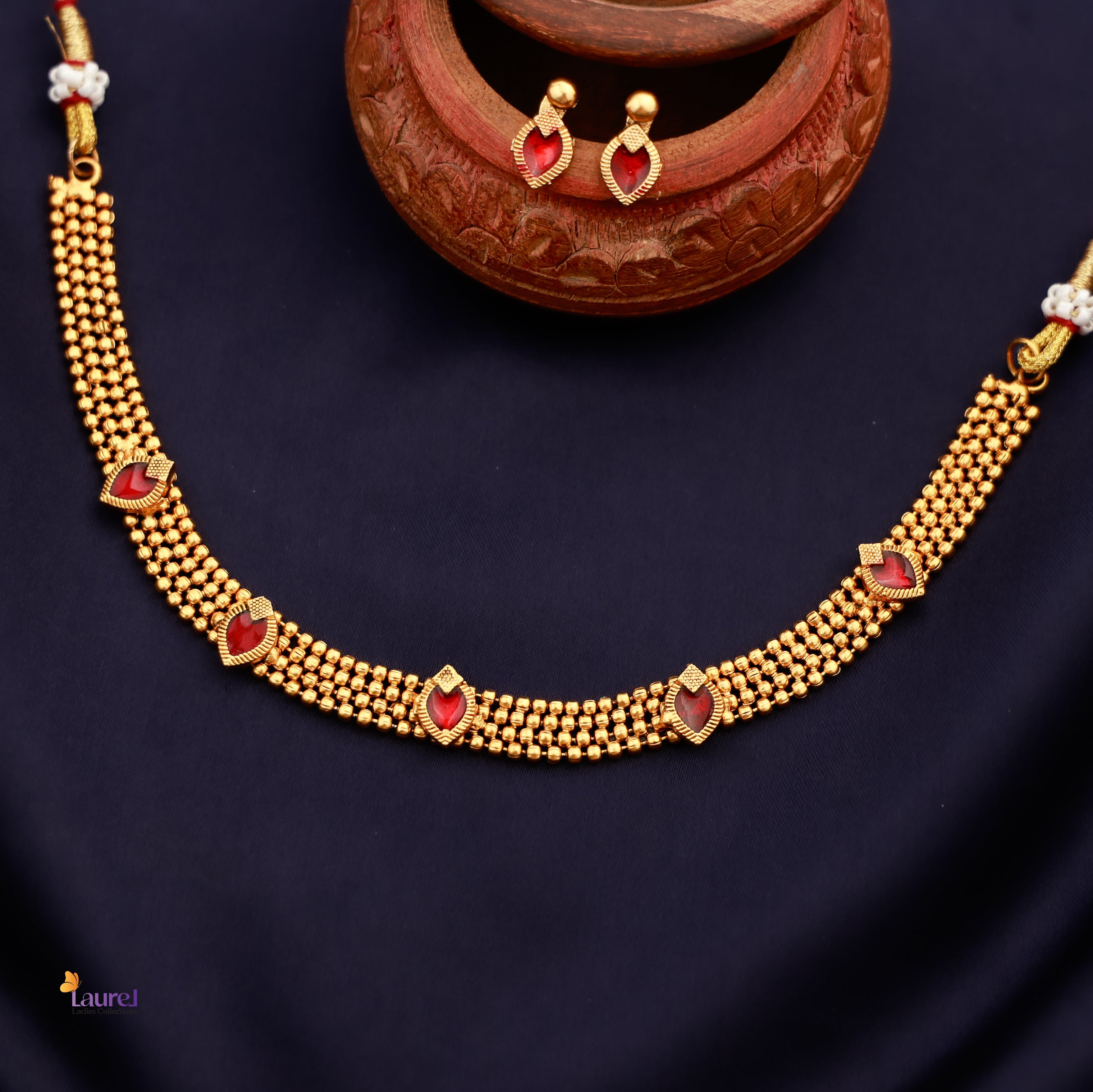 Multi-Strand Gold Choker with Earring