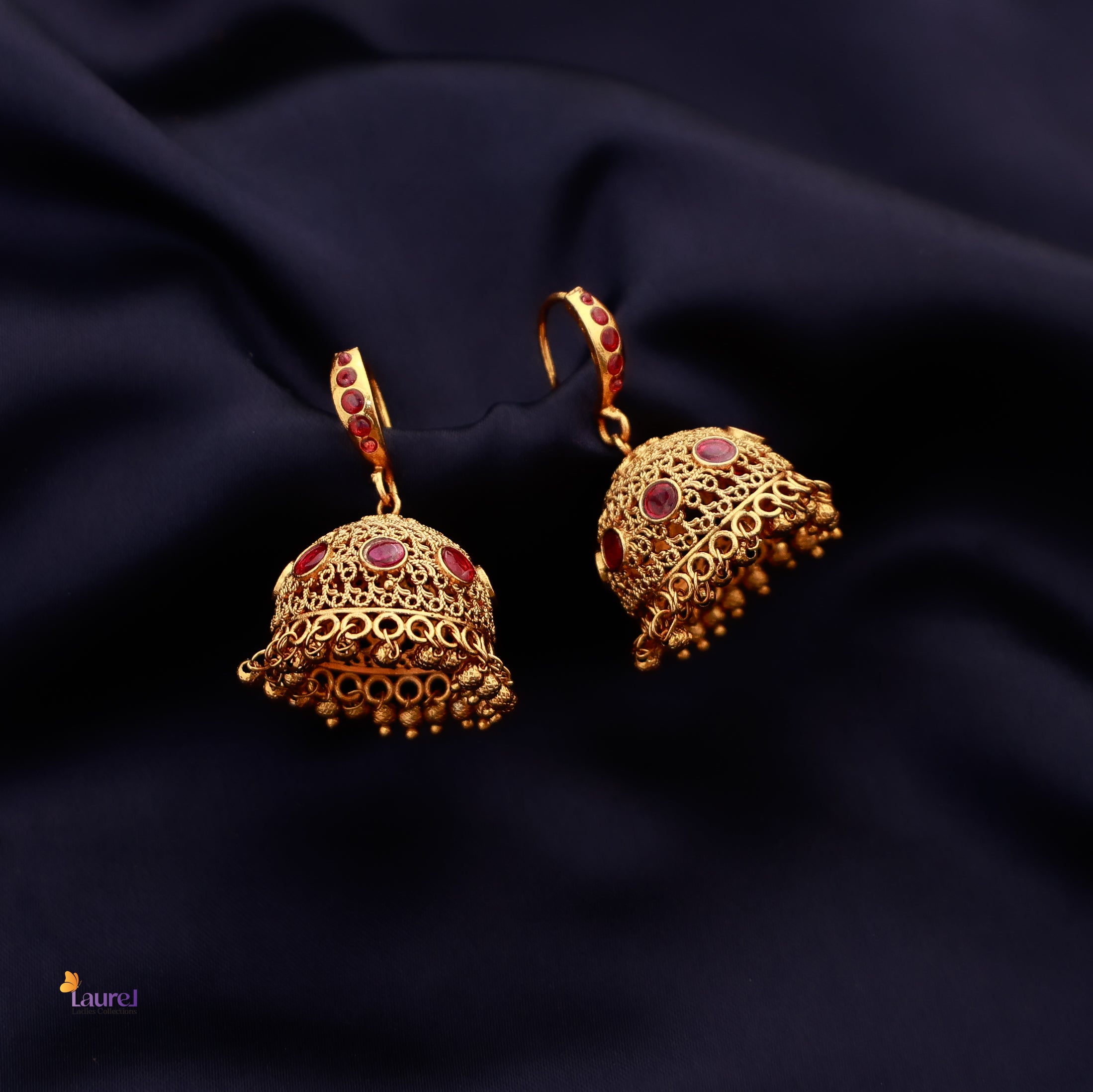 Traditional hook type jhumka earrings for saree styling
