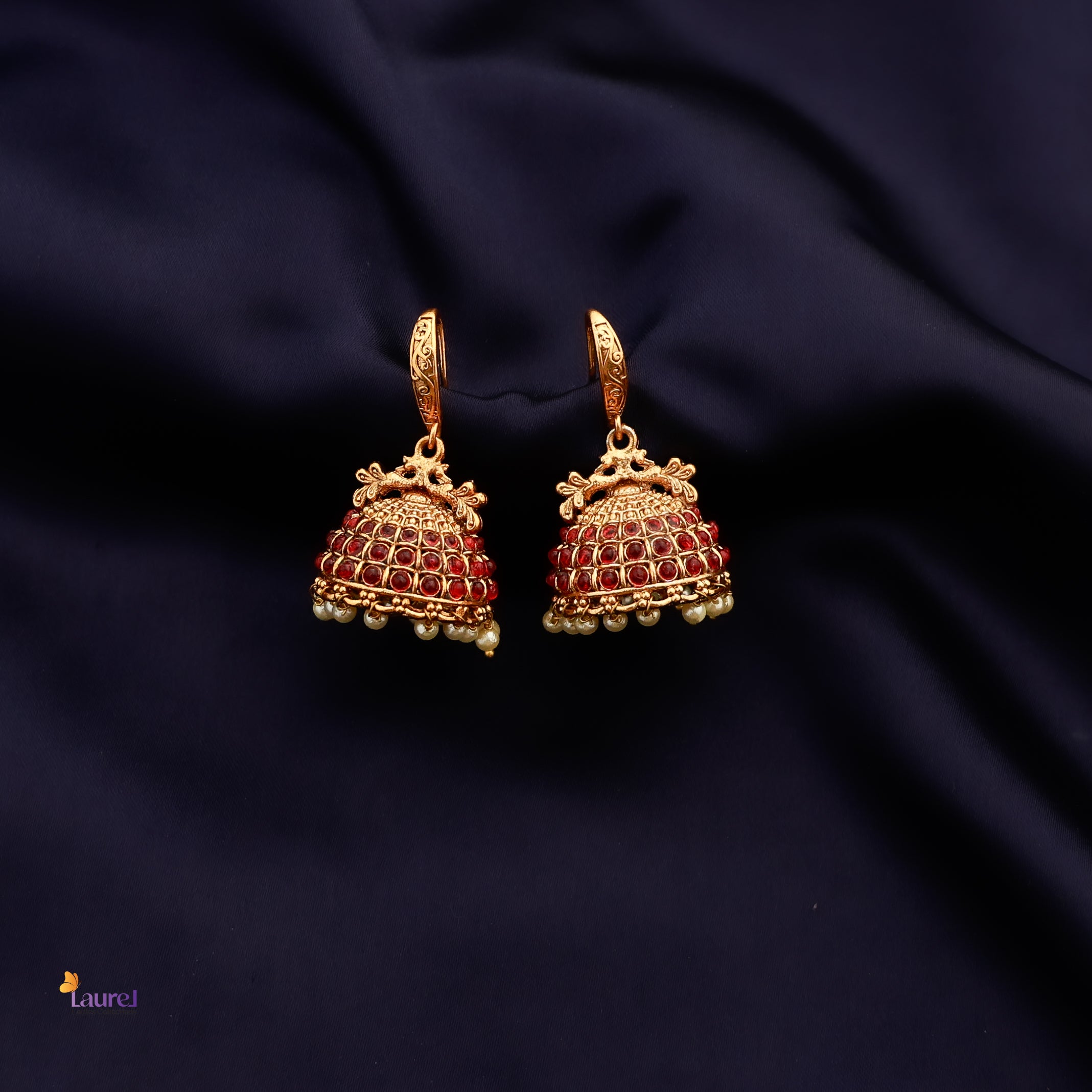 Golden Kemp Stone Hook Jhumkas