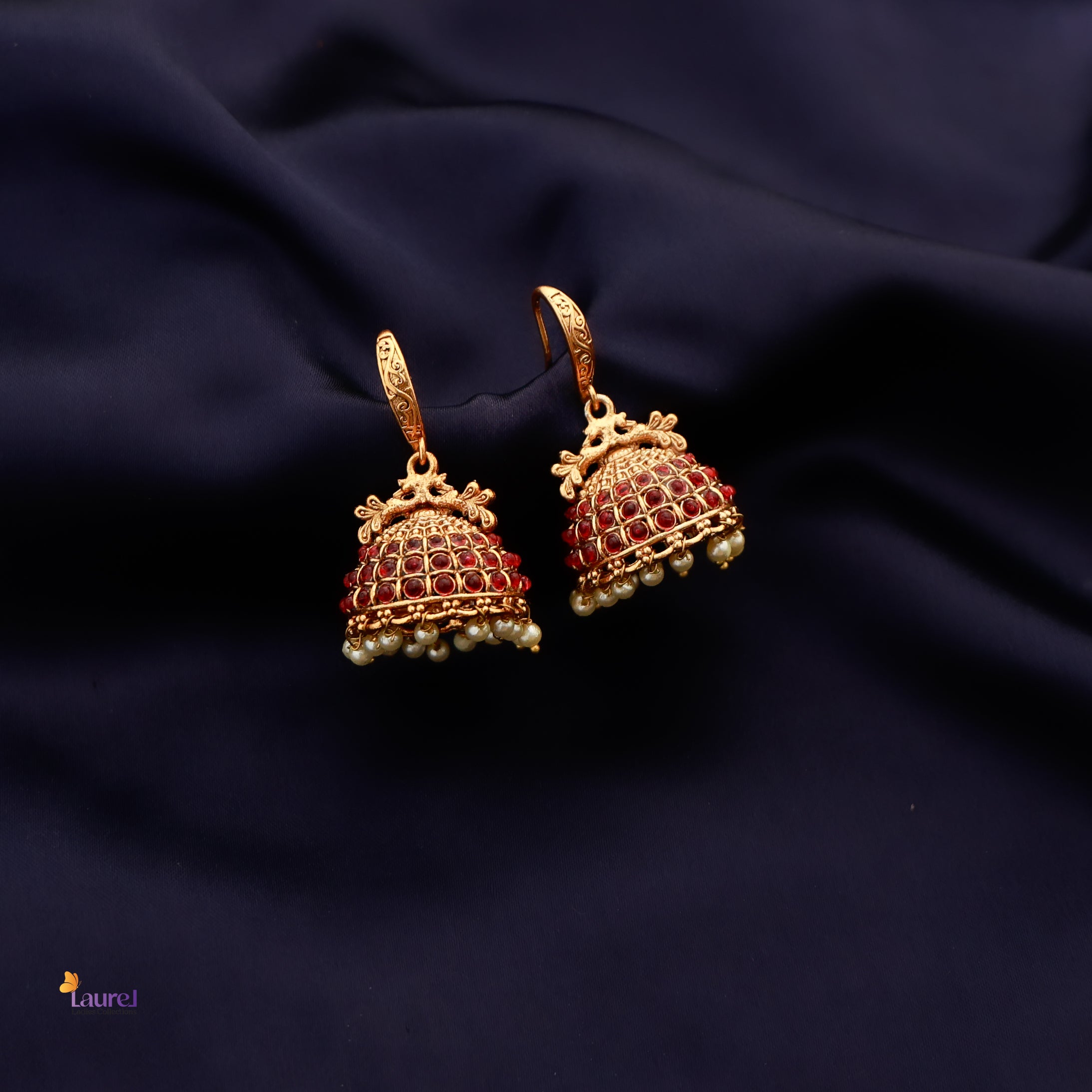 Golden Kemp Stone Hook Jhumkas