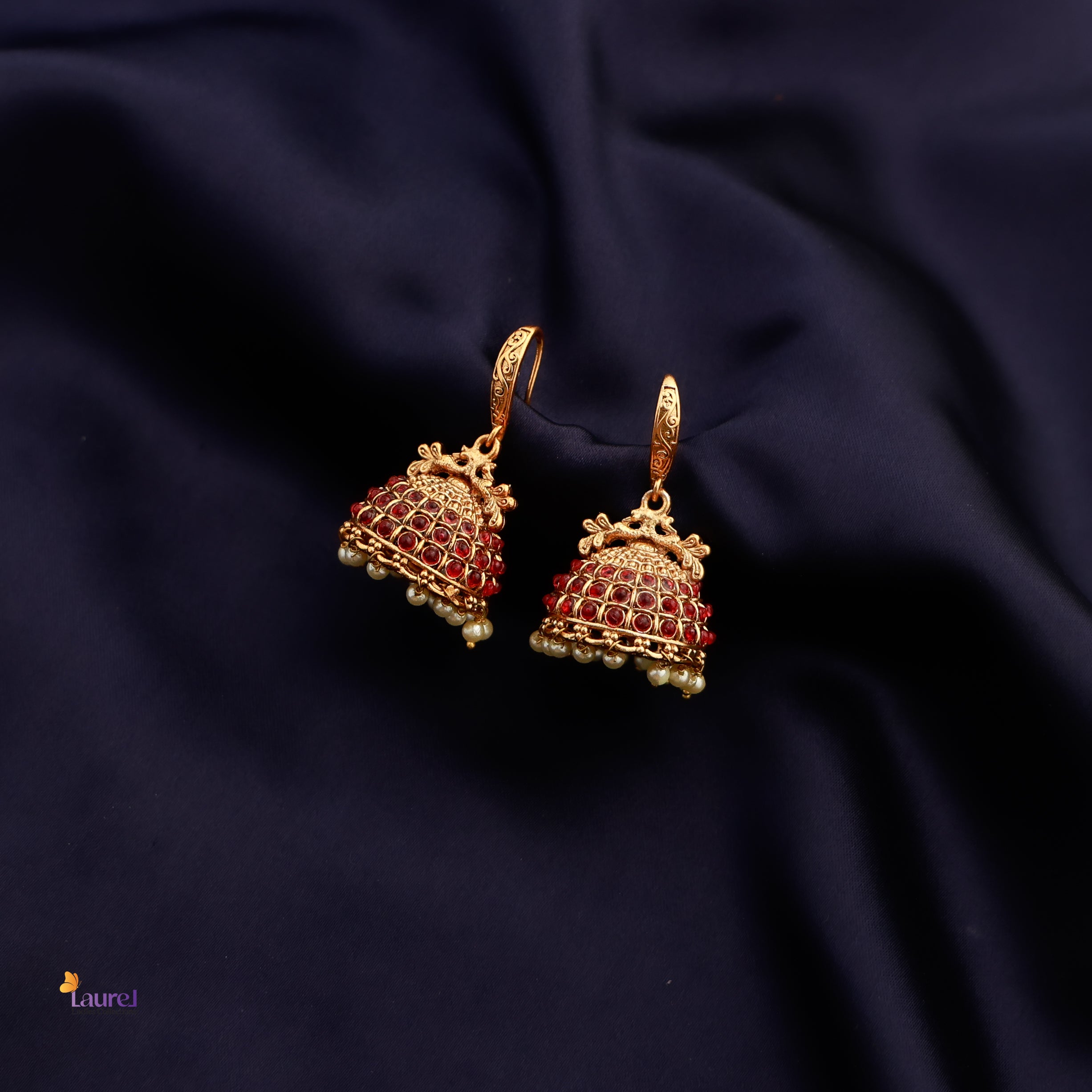 Golden Kemp Stone Hook Jhumkas