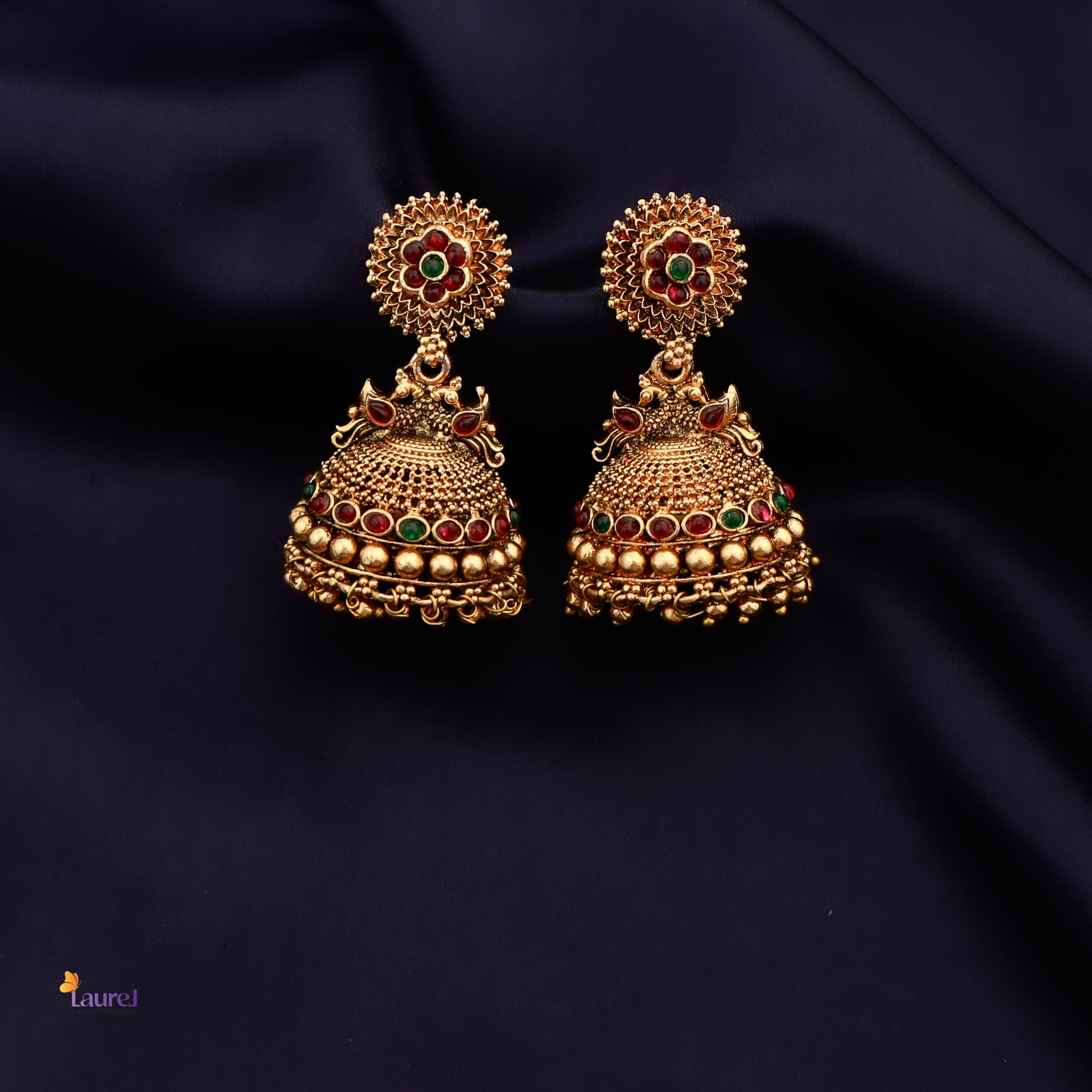 Golden Pearl Peacock Jhumkas