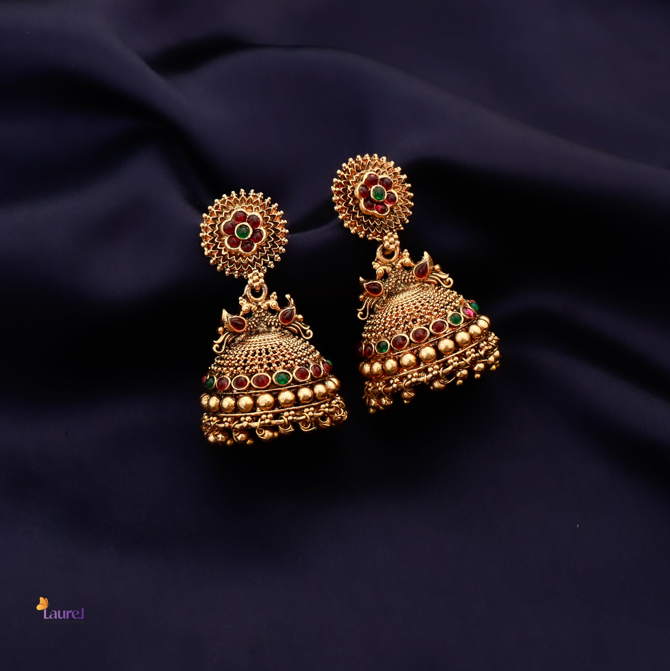 Golden Pearl Peacock Jhumkas